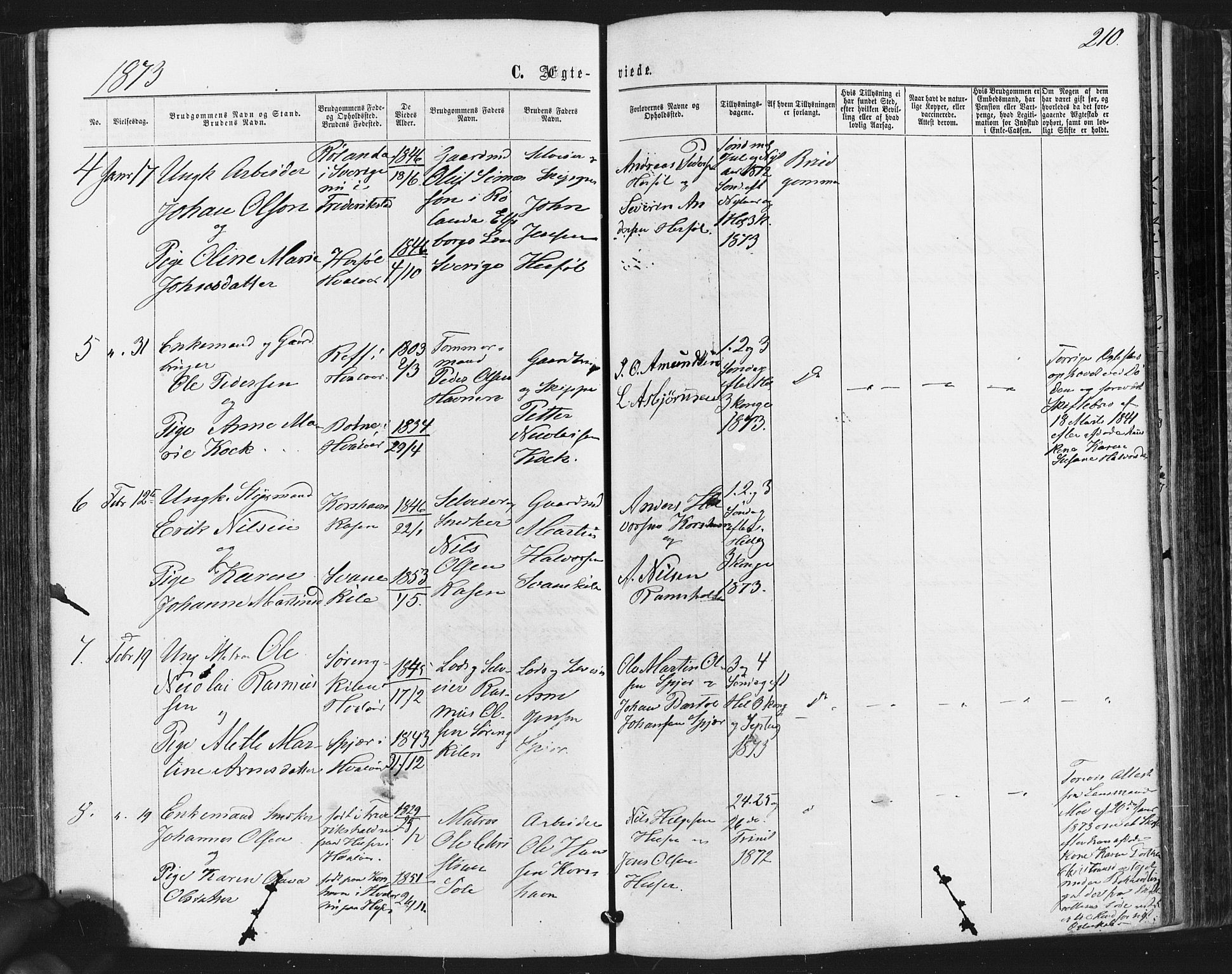 Hvaler prestekontor Kirkebøker, SAO/A-2001/F/Fa/L0007: Parish register (official) no. I 7, 1864-1878, p. 210