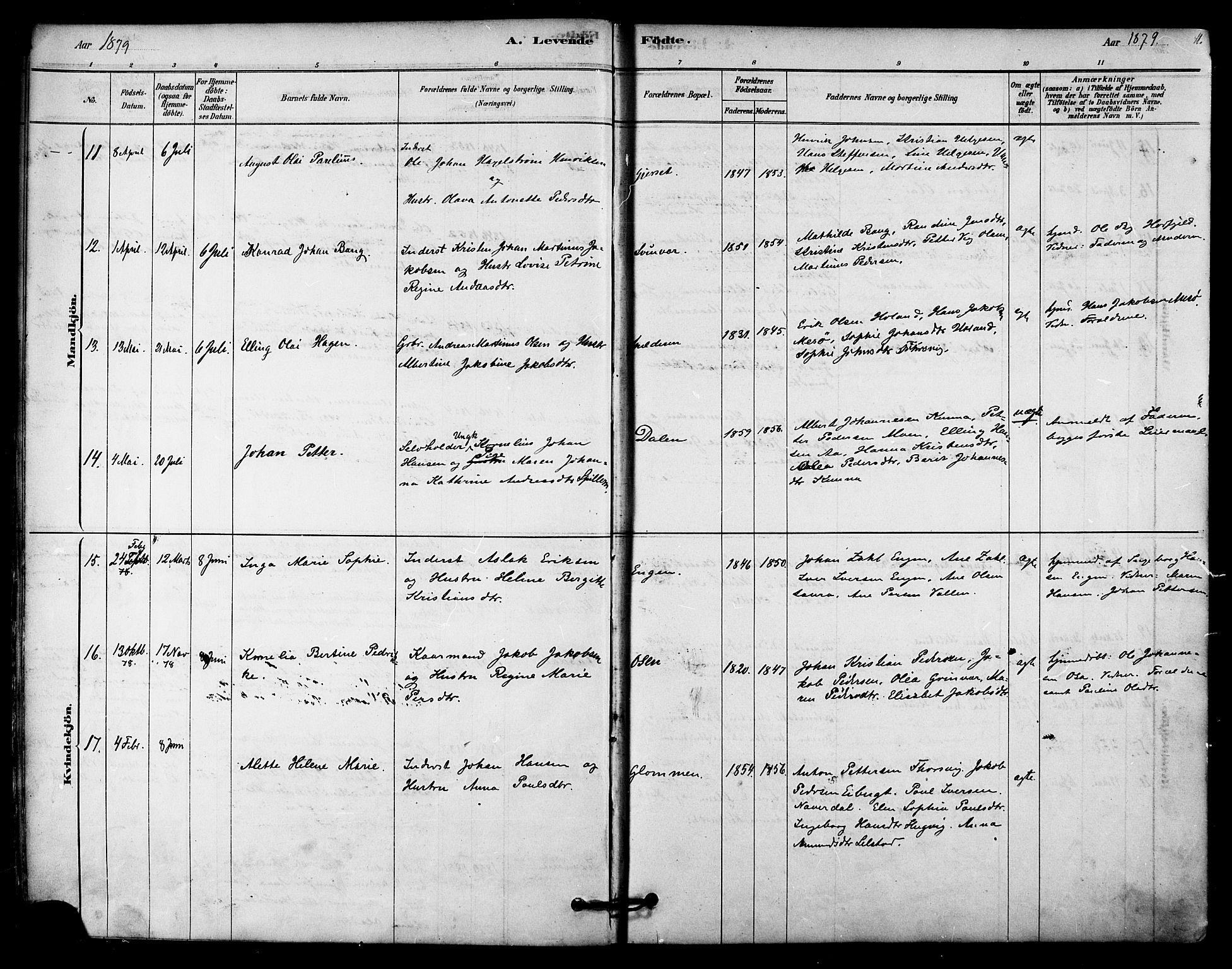 Ministerialprotokoller, klokkerbøker og fødselsregistre - Nordland, AV/SAT-A-1459/843/L0626: Parish register (official) no. 843A01, 1878-1907, p. 11