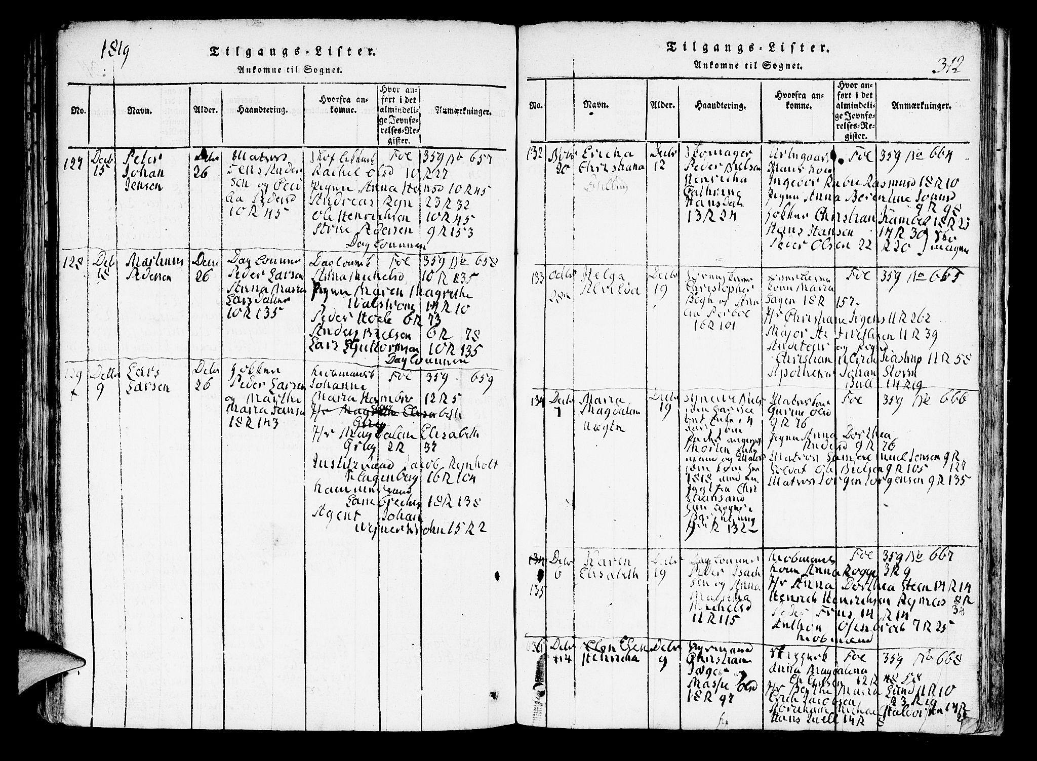 Domkirken sokneprestembete, AV/SAB-A-74801/H/Hab/L0001: Parish register (copy) no. A 1, 1816-1821, p. 312