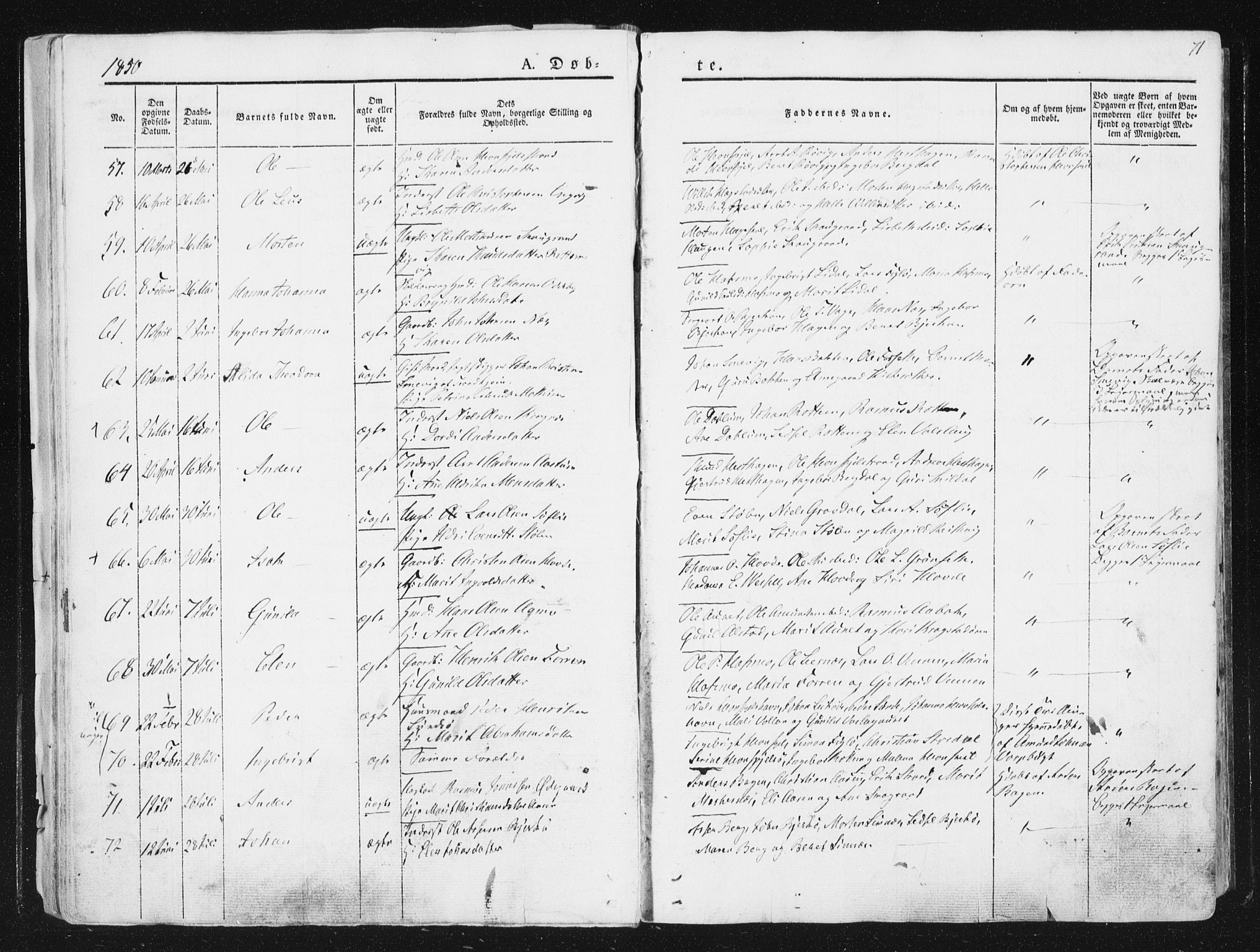 Ministerialprotokoller, klokkerbøker og fødselsregistre - Sør-Trøndelag, AV/SAT-A-1456/630/L0493: Parish register (official) no. 630A06, 1841-1851, p. 71