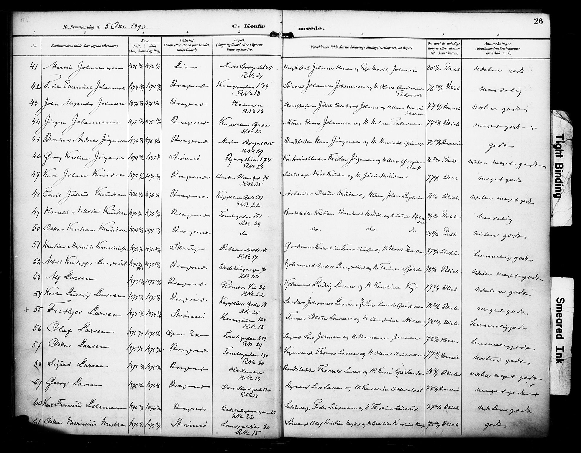 Bragernes kirkebøker, SAKO/A-6/F/Fc/L0006: Parish register (official) no. III 6, 1888-1899, p. 26