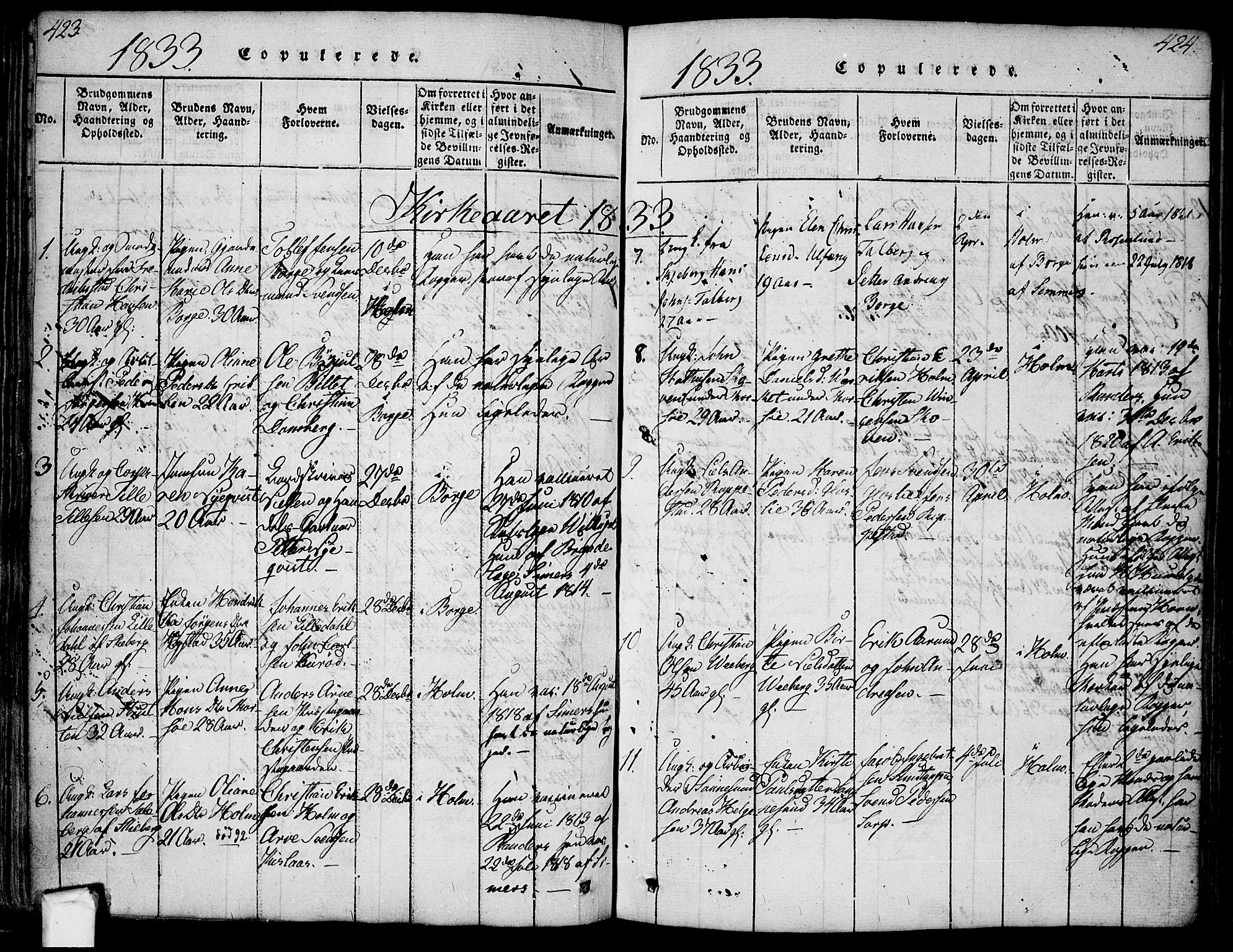 Borge prestekontor Kirkebøker, AV/SAO-A-10903/F/Fa/L0003: Parish register (official) no. I 3, 1815-1836, p. 423-424