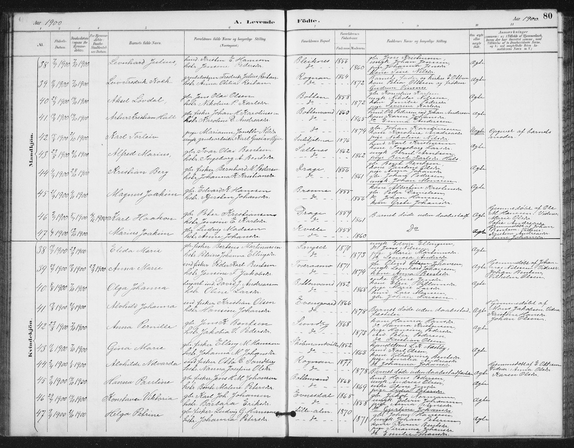 Ministerialprotokoller, klokkerbøker og fødselsregistre - Nordland, AV/SAT-A-1459/847/L0682: Parish register (copy) no. 847C10, 1889-1907, p. 80