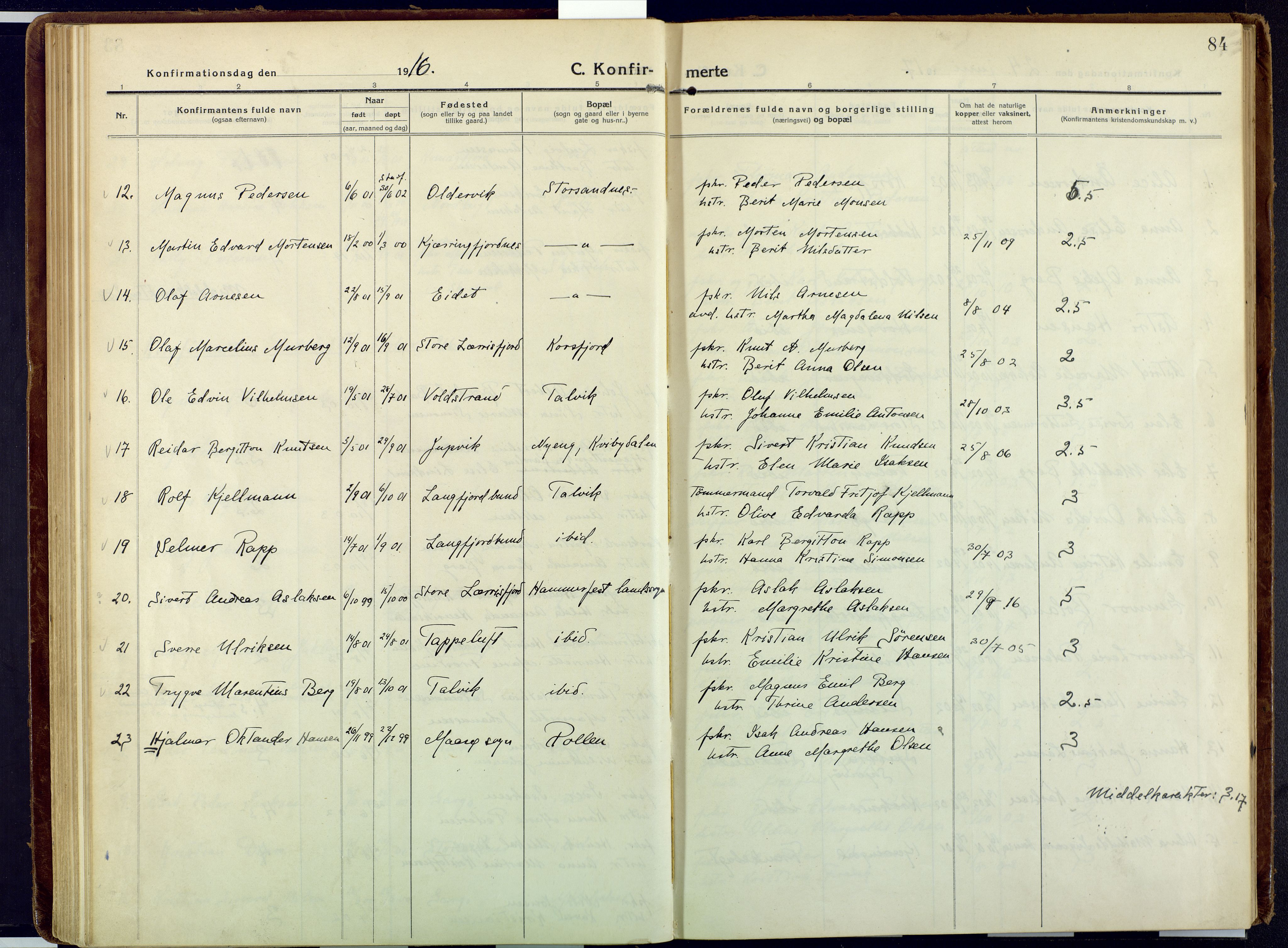 Talvik sokneprestkontor, SATØ/S-1337/H/Ha/L0018kirke: Parish register (official) no. 18, 1915-1924, p. 84