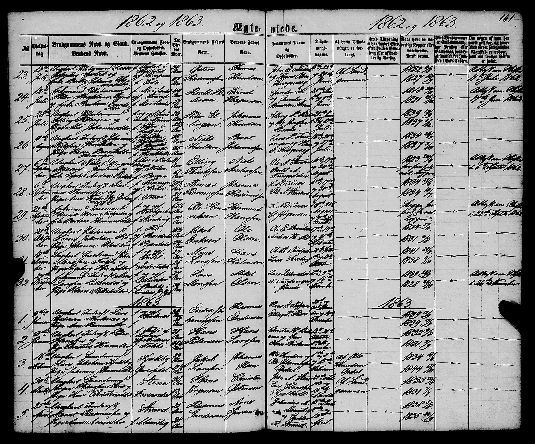 Gulen sokneprestembete, AV/SAB-A-80201/H/Haa/Haaa/L0022: Parish register (official) no. A 22, 1859-1869, p. 161