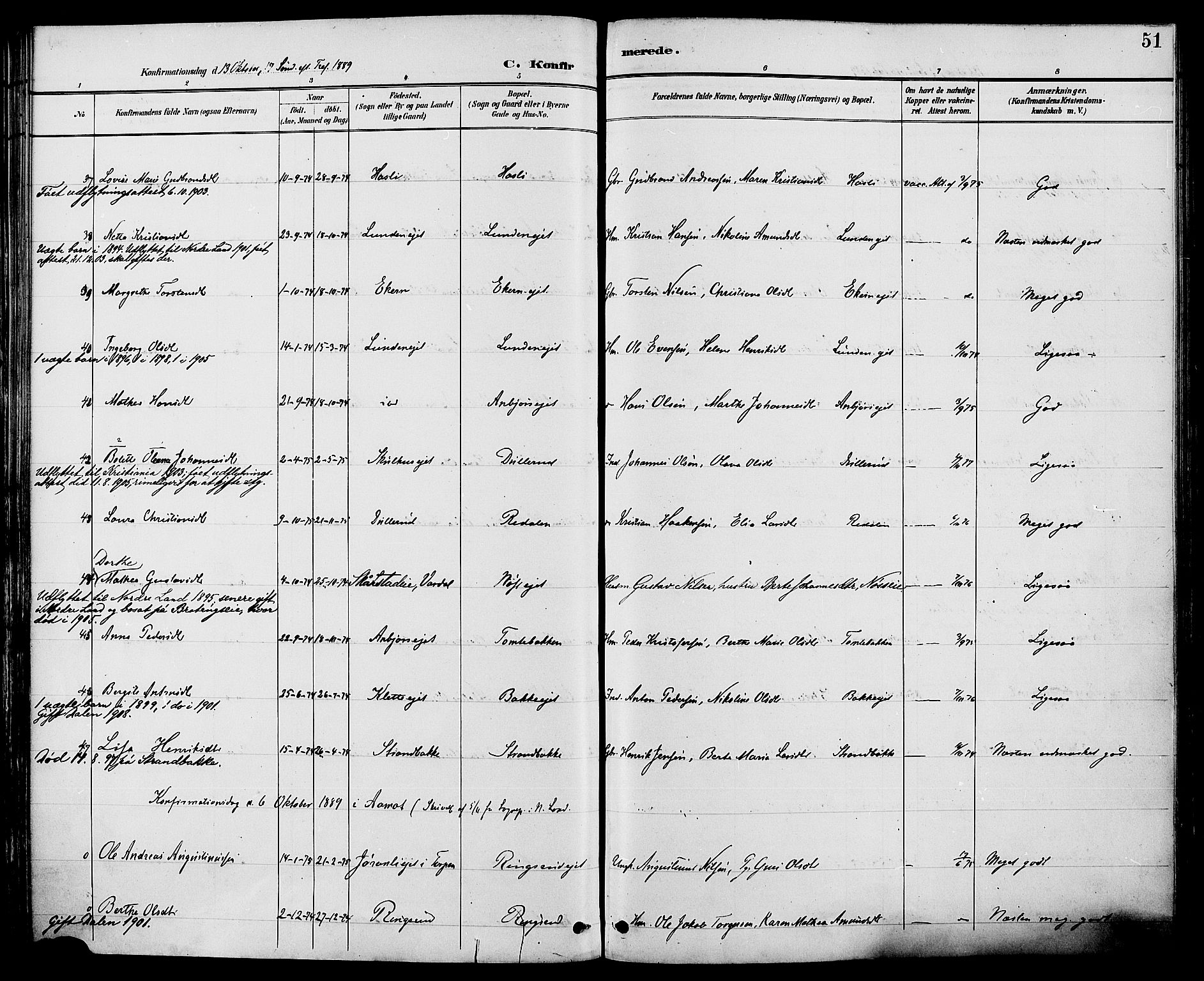 Biri prestekontor, AV/SAH-PREST-096/H/Ha/Haa/L0007: Parish register (official) no. 7, 1887-1893, p. 51