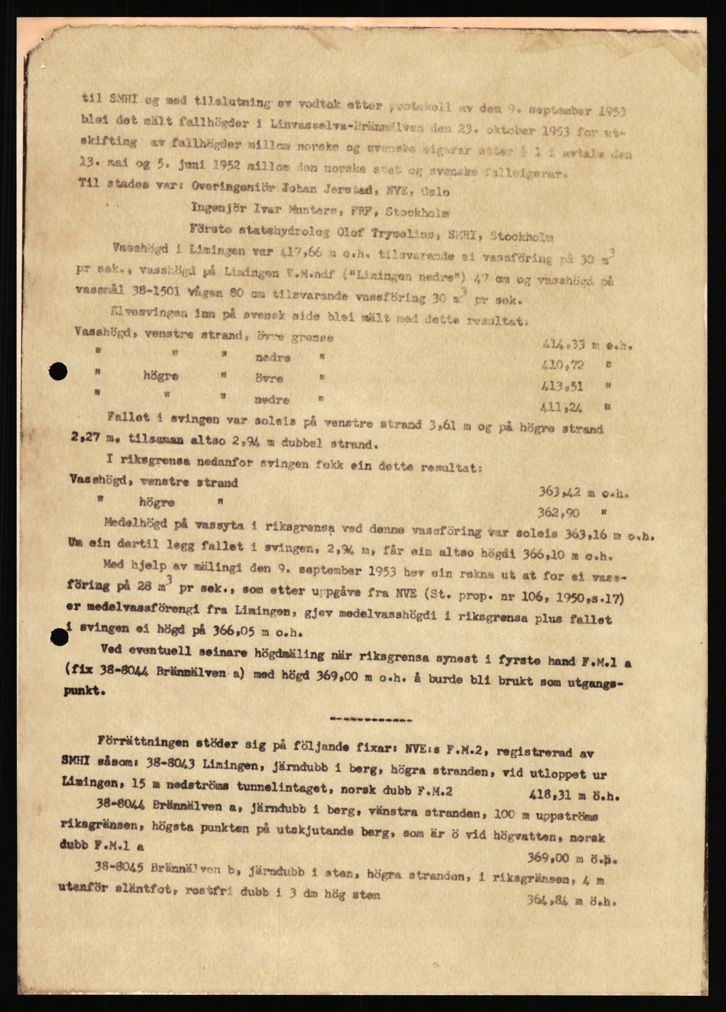 Vassdragsdirektoratet/avdelingen, RA/S-6242/F/Fa/L0571/0003: Limingen / Utbygging av Linnvasselva – Brännälven 1953, med nokre få dokument frå 1963 , 1953-1963, p. 4