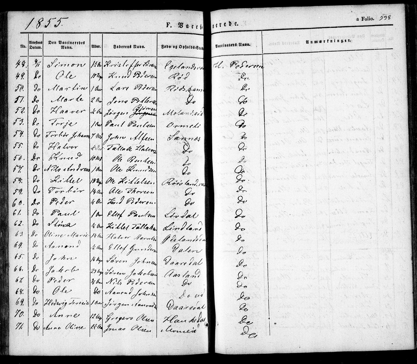 Søndeled sokneprestkontor, AV/SAK-1111-0038/F/Fa/L0002: Parish register (official) no. A 2, 1839-1860, p. 538