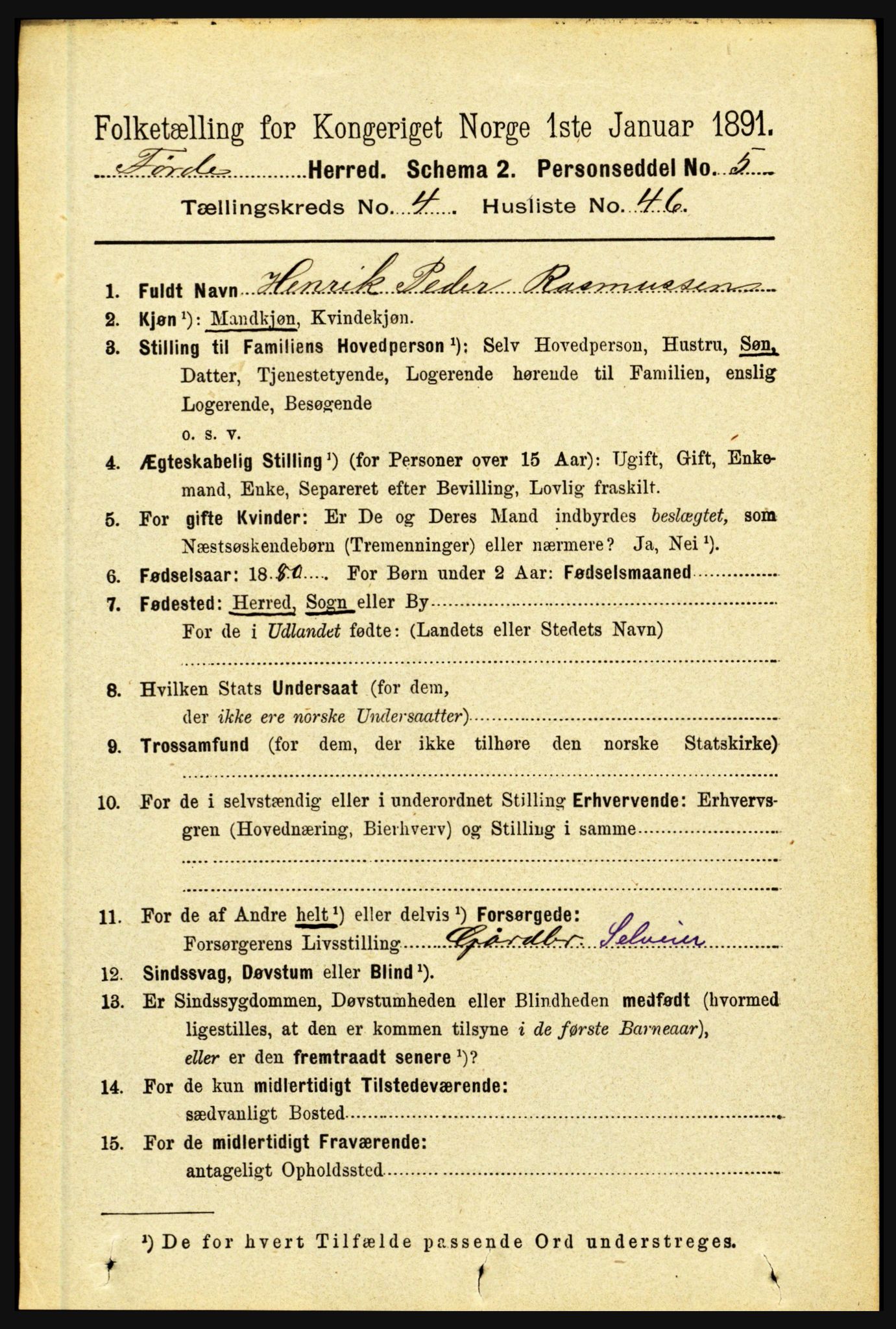 RA, 1891 census for 1432 Førde, 1891, p. 1323