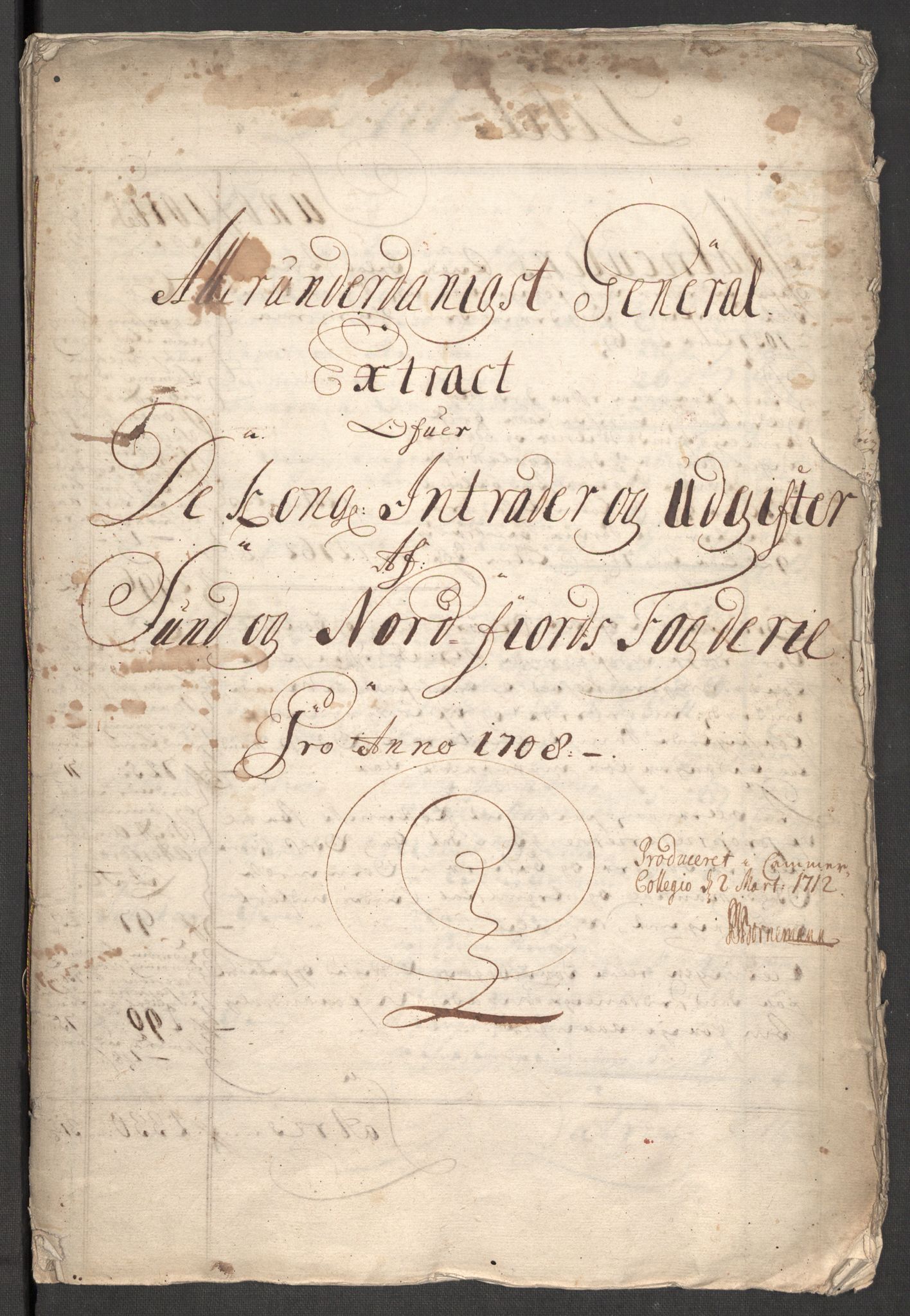 Rentekammeret inntil 1814, Reviderte regnskaper, Fogderegnskap, RA/EA-4092/R53/L3431: Fogderegnskap Sunn- og Nordfjord, 1708, p. 5