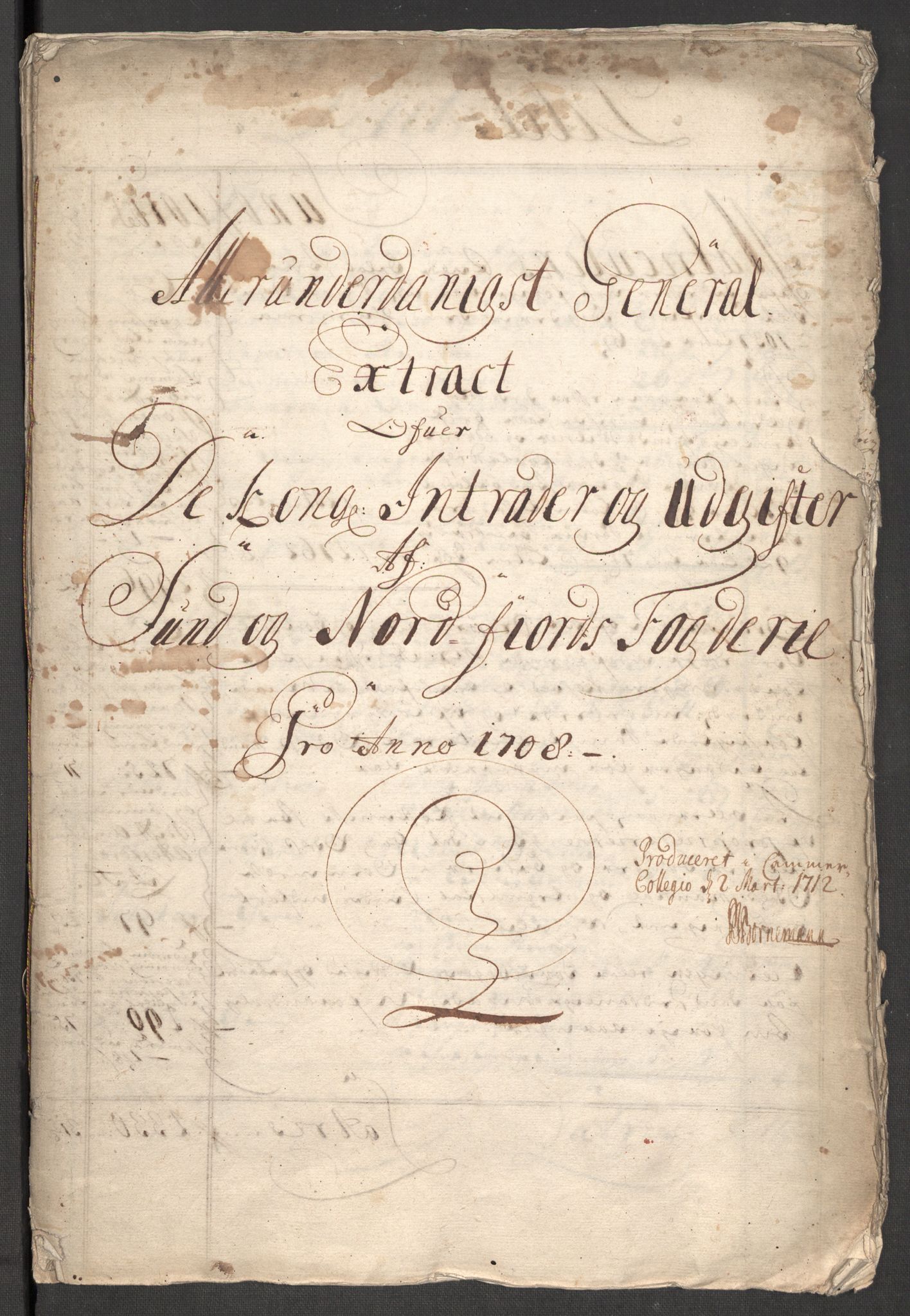 Rentekammeret inntil 1814, Reviderte regnskaper, Fogderegnskap, AV/RA-EA-4092/R53/L3431: Fogderegnskap Sunn- og Nordfjord, 1708, p. 5