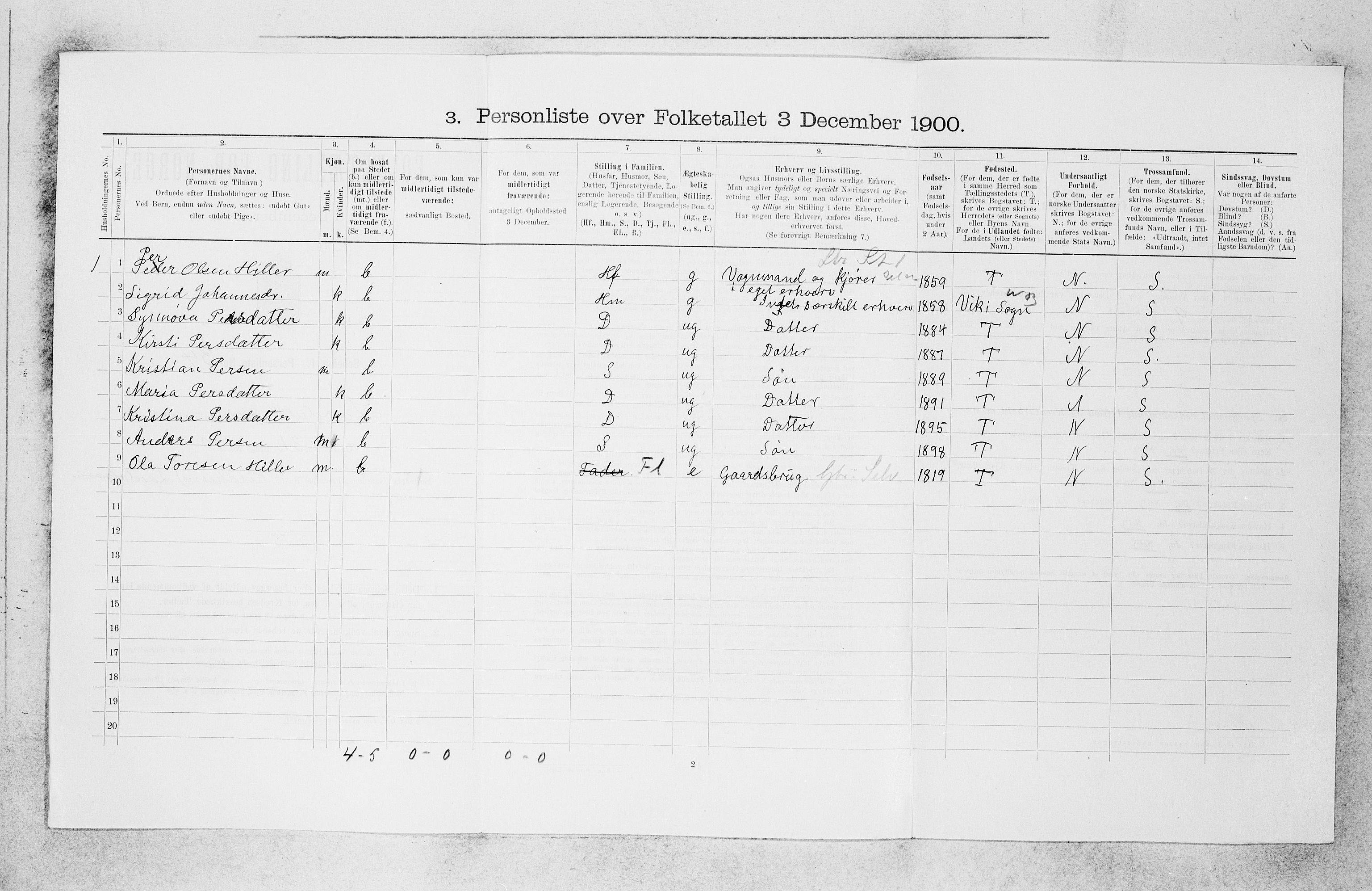 SAB, 1900 census for Lærdal, 1900, p. 501