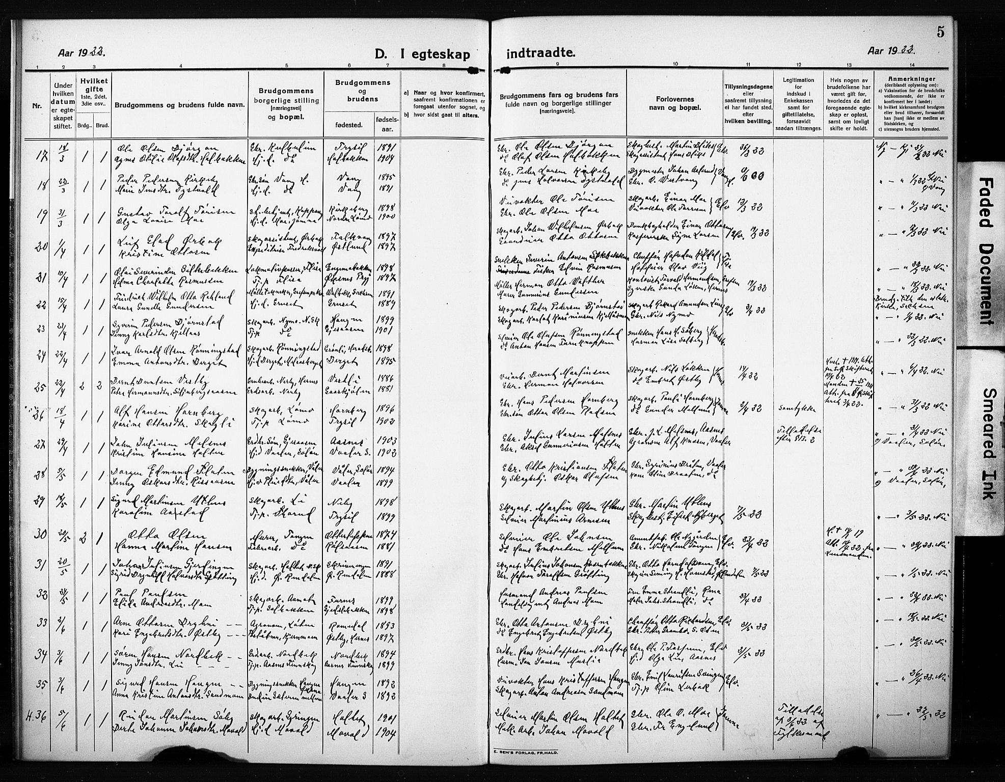 Elverum prestekontor, AV/SAH-PREST-044/H/Ha/Hab/L0014: Parish register (copy) no. 14, 1922-1933, p. 5