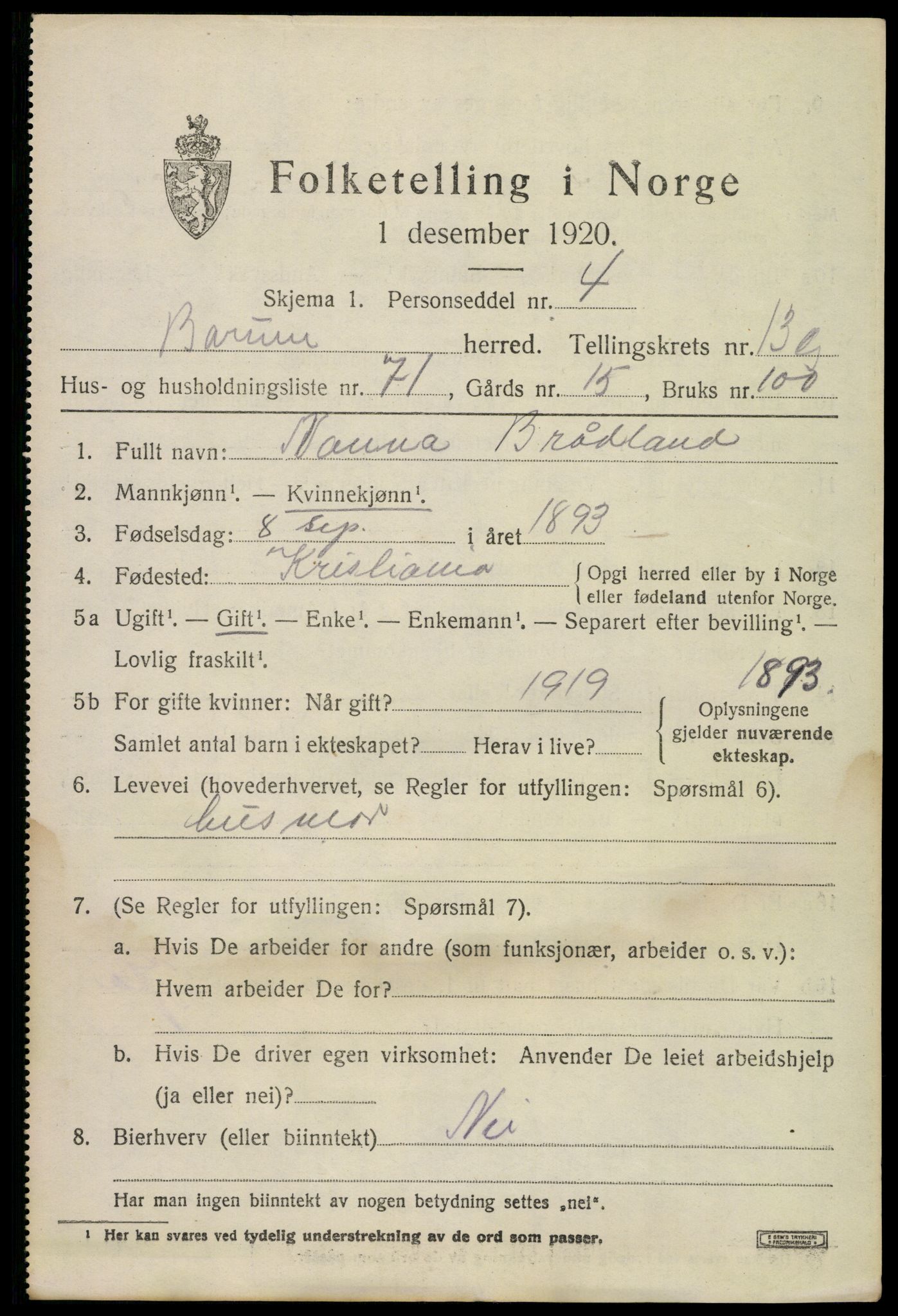 SAO, 1920 census for Bærum, 1920, p. 41126