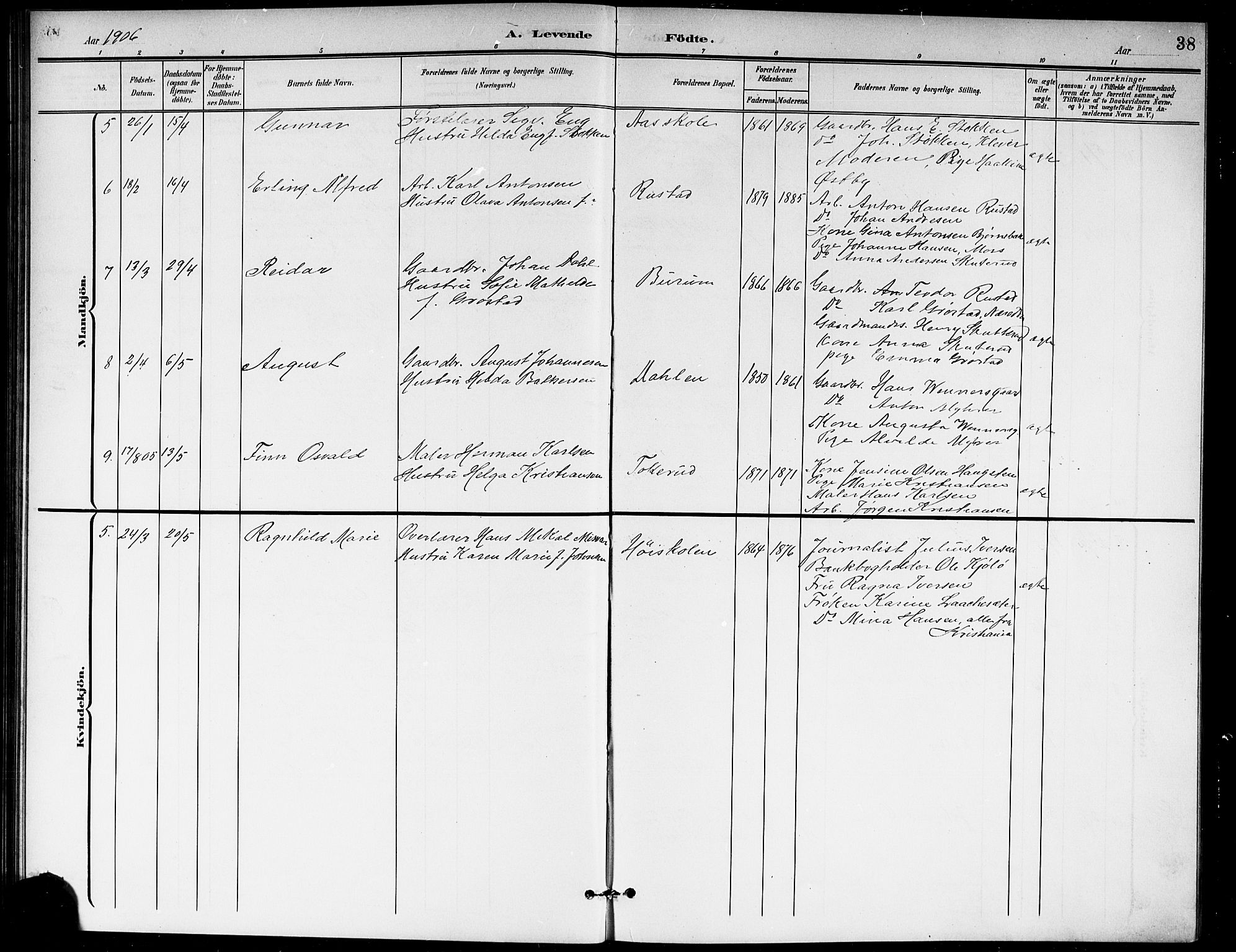 Ås prestekontor Kirkebøker, SAO/A-10894/G/Ga/L0004: Parish register (copy) no. I 4, 1901-1915, p. 38