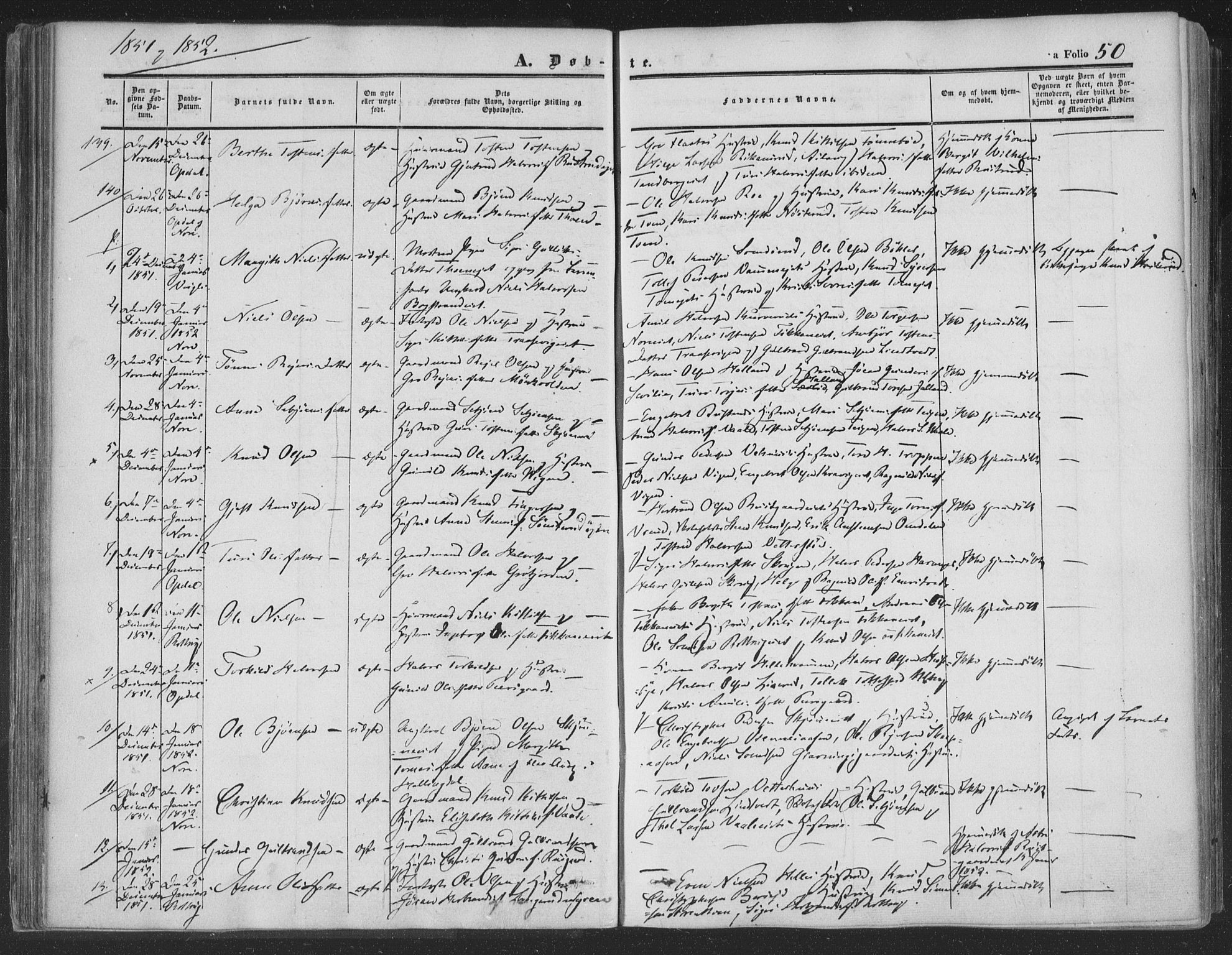 Rollag kirkebøker, AV/SAKO-A-240/F/Fa/L0008: Parish register (official) no. I 8, 1847-1860, p. 50