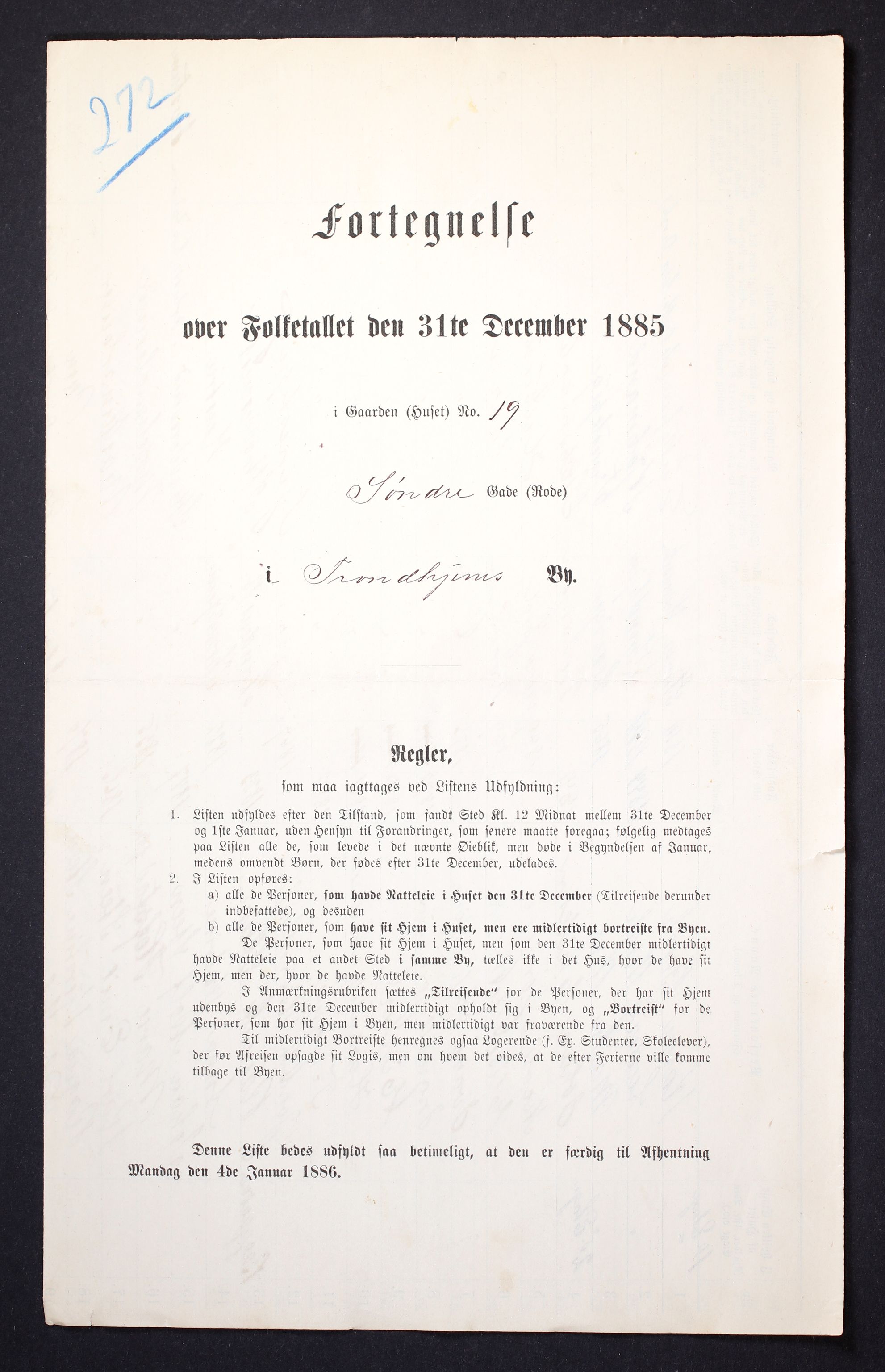 SAT, 1885 census for 1601 Trondheim, 1885, p. 1105