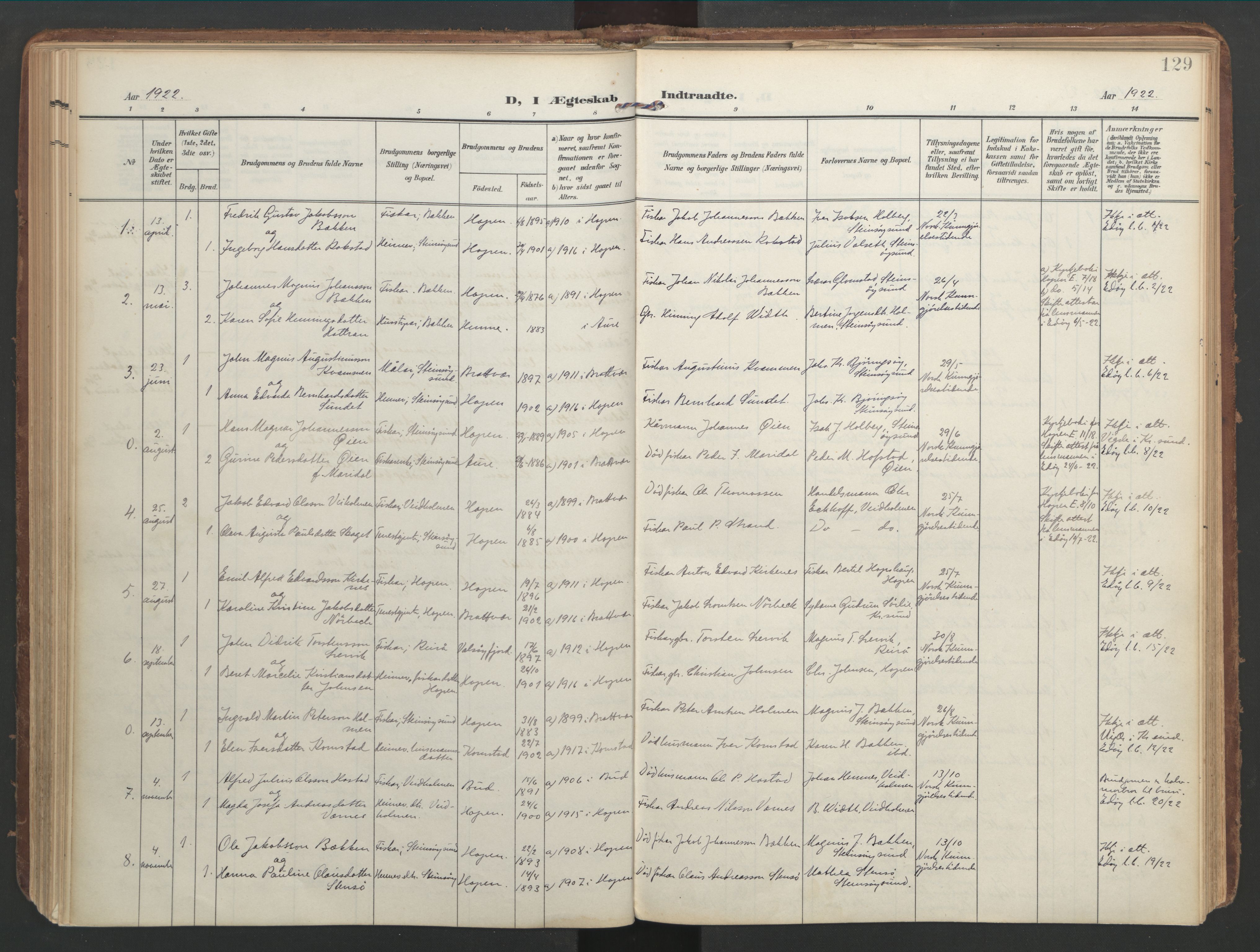 Ministerialprotokoller, klokkerbøker og fødselsregistre - Møre og Romsdal, AV/SAT-A-1454/583/L0955: Parish register (official) no. 583A02, 1907-1926, p. 129