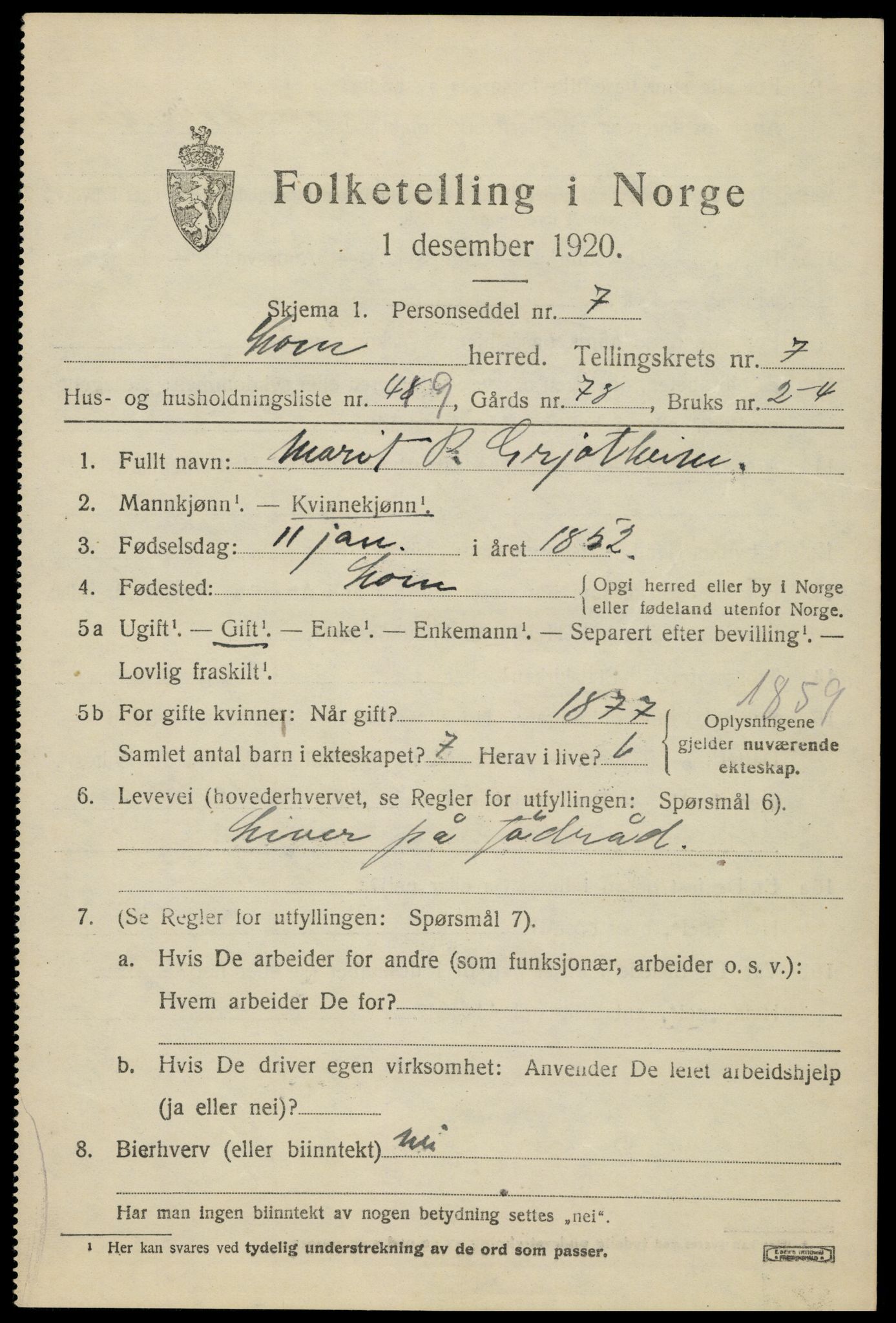 SAH, 1920 census for Lom, 1920, p. 4750