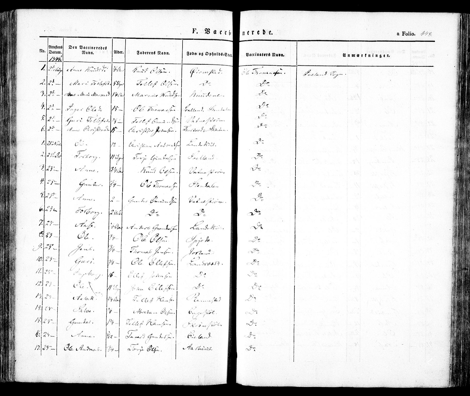 Evje sokneprestkontor, SAK/1111-0008/F/Fa/Faa/L0005: Parish register (official) no. A 5, 1843-1865, p. 448