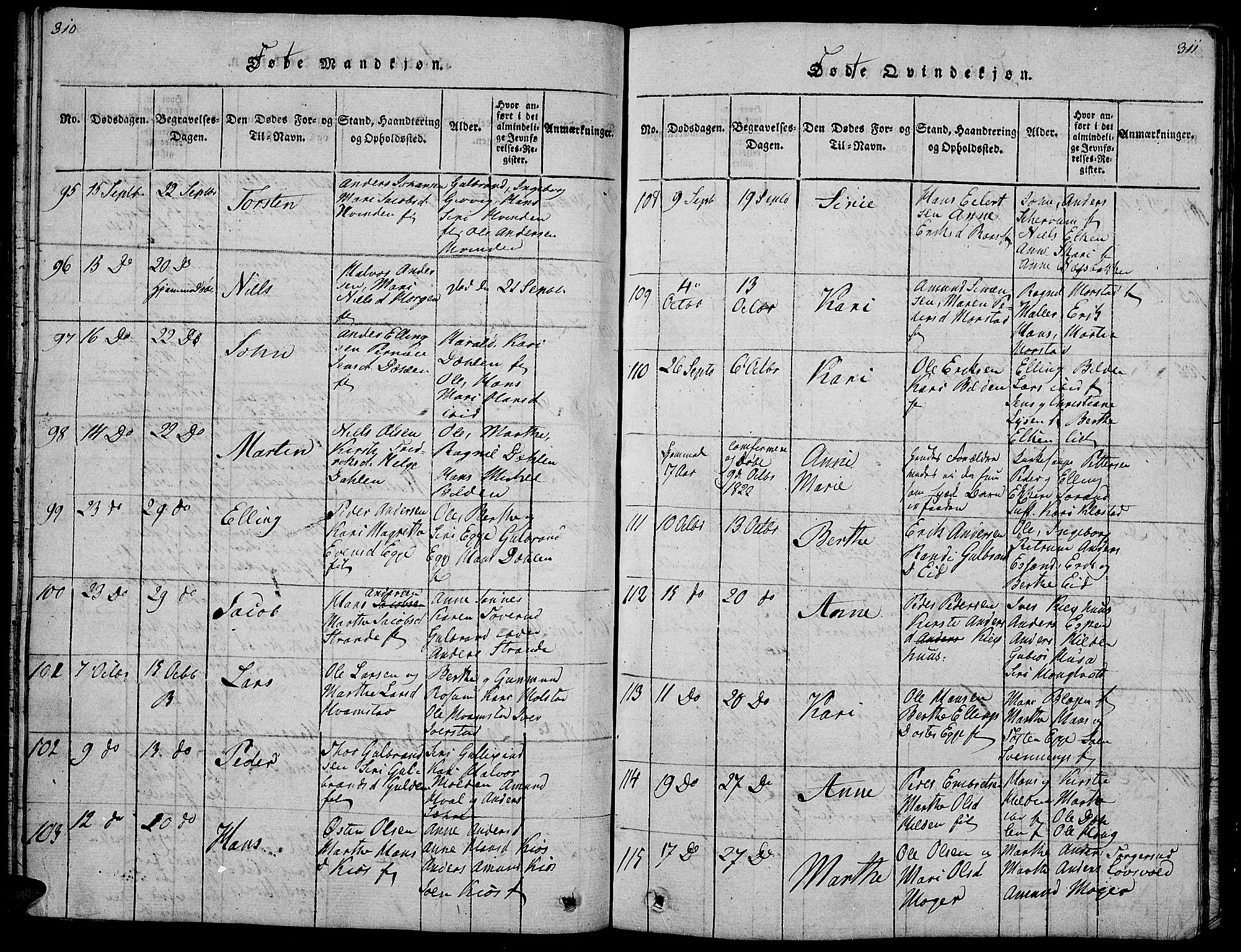 Gran prestekontor, AV/SAH-PREST-112/H/Ha/Hab/L0001: Parish register (copy) no. 1, 1815-1824, p. 310-311