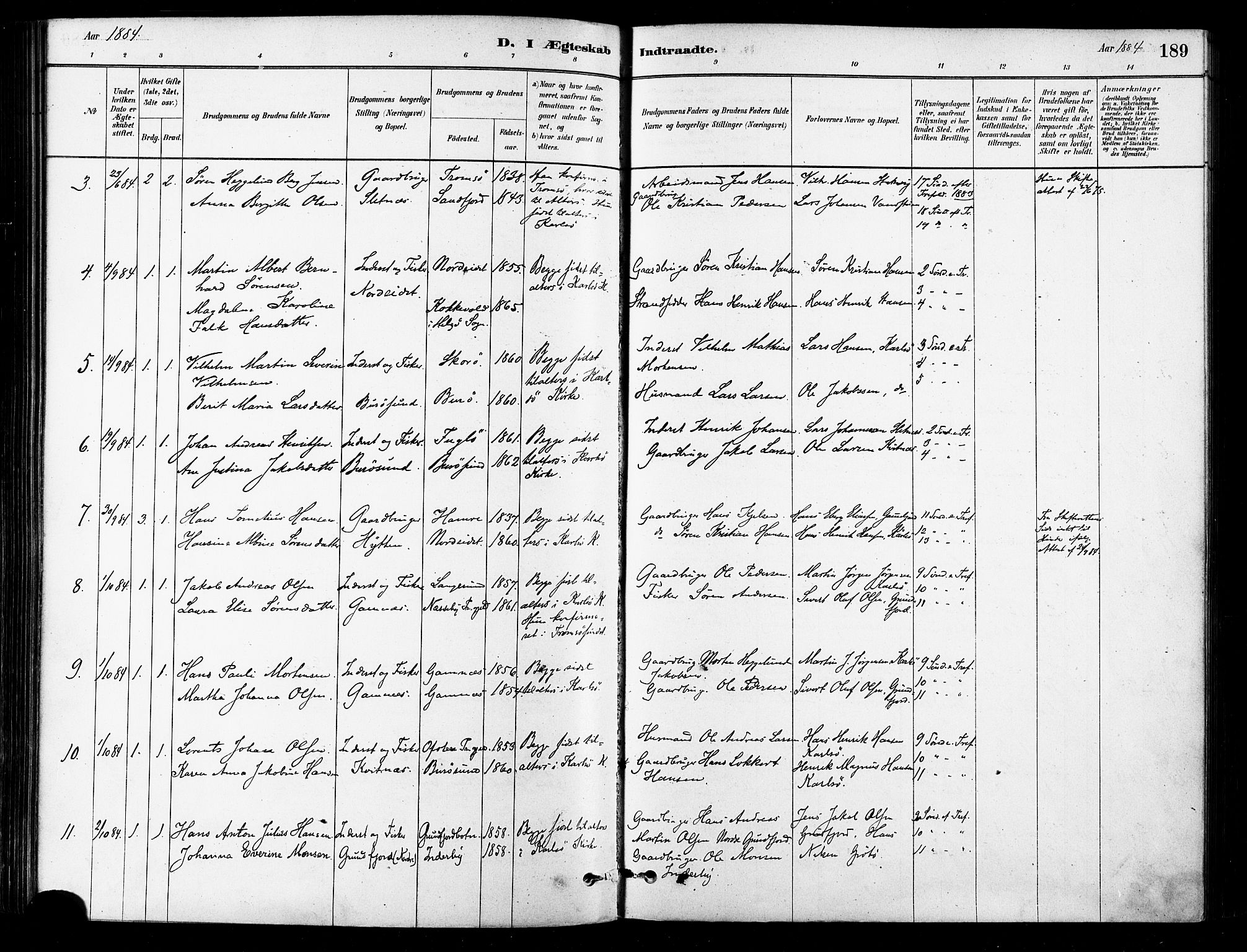 Karlsøy sokneprestembete, SATØ/S-1299/H/Ha/Haa/L0006kirke: Parish register (official) no. 6, 1879-1890, p. 189