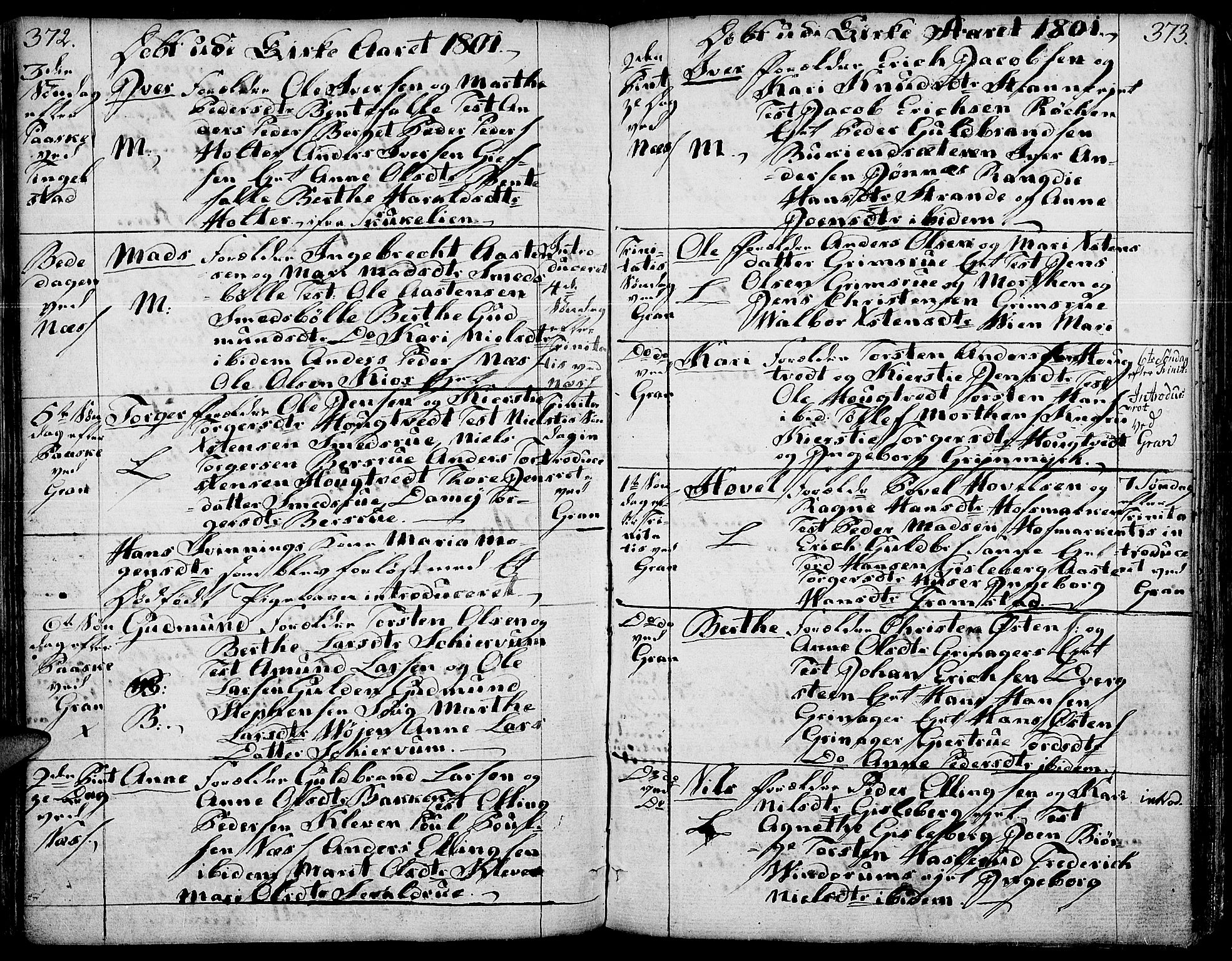 Gran prestekontor, AV/SAH-PREST-112/H/Ha/Haa/L0006: Parish register (official) no. 6, 1787-1824, p. 372-373