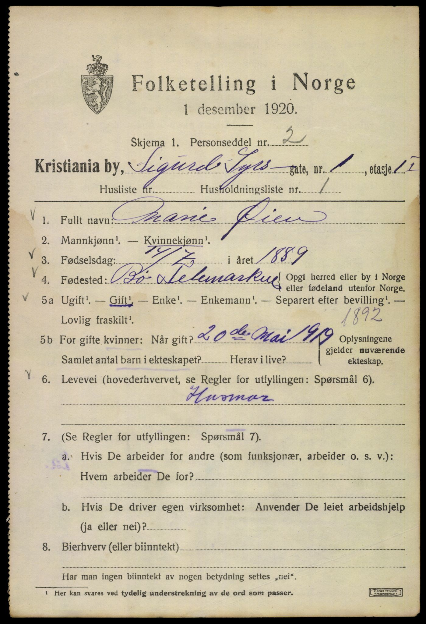 SAO, 1920 census for Kristiania, 1920, p. 510019