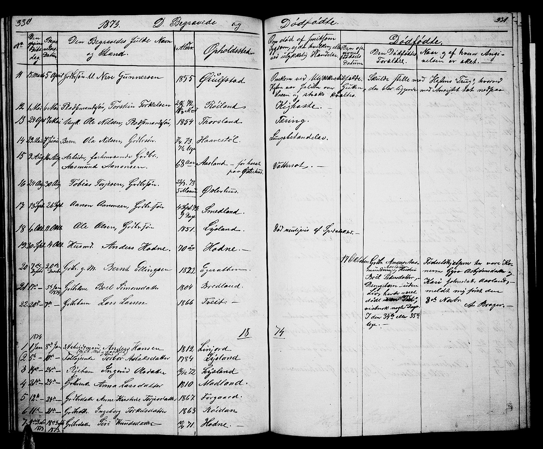 Åseral sokneprestkontor, AV/SAK-1111-0051/F/Fb/L0001: Parish register (copy) no. B 1, 1856-1877, p. 330-331