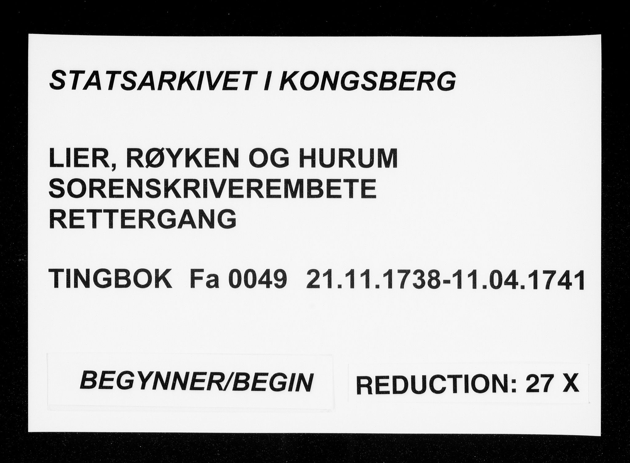 Lier, Røyken og Hurum sorenskriveri, SAKO/A-89/F/Fa/L0049: Tingbok, 1738-1741