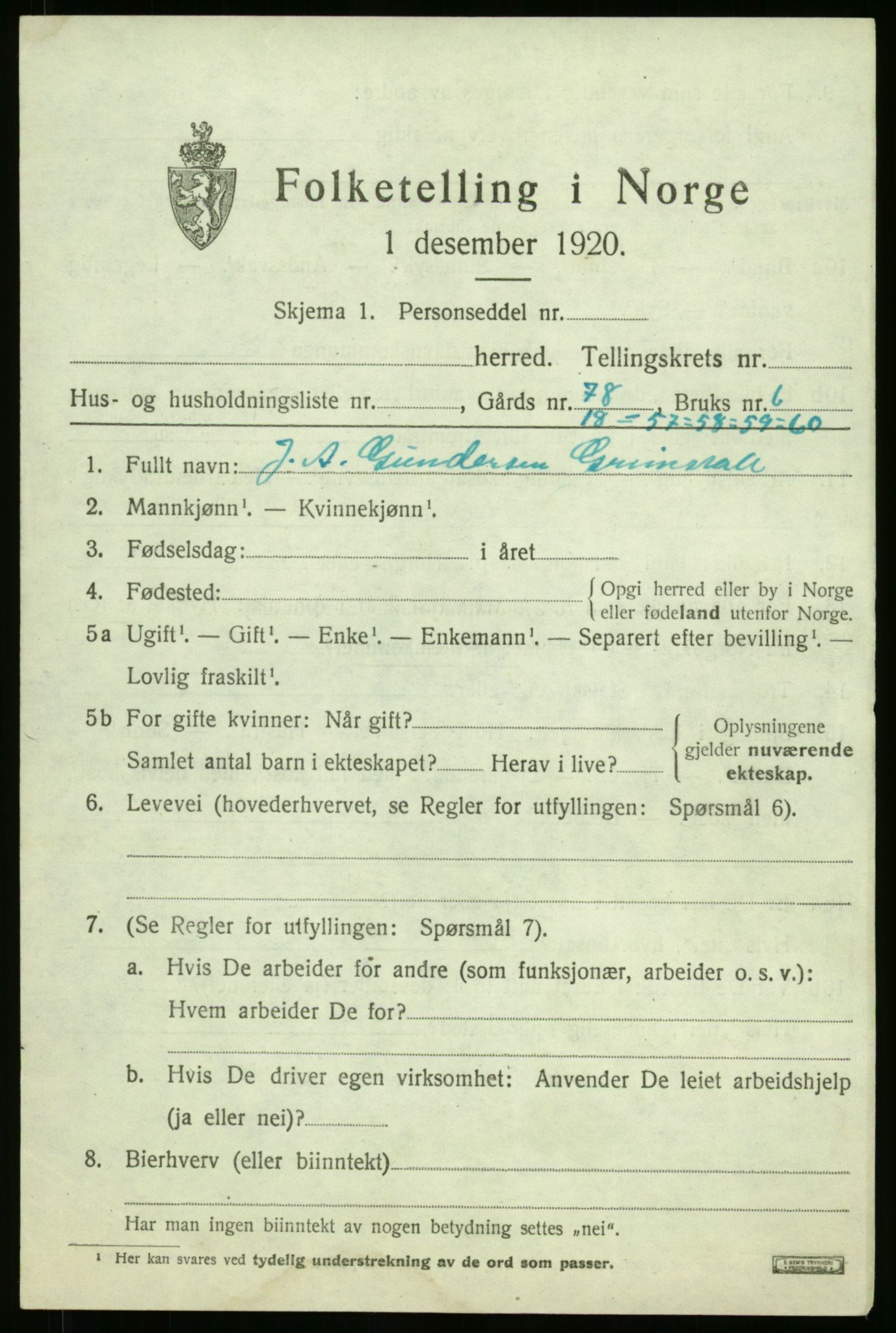 RA, 1920 census: Additional forms, 1920, p. 49