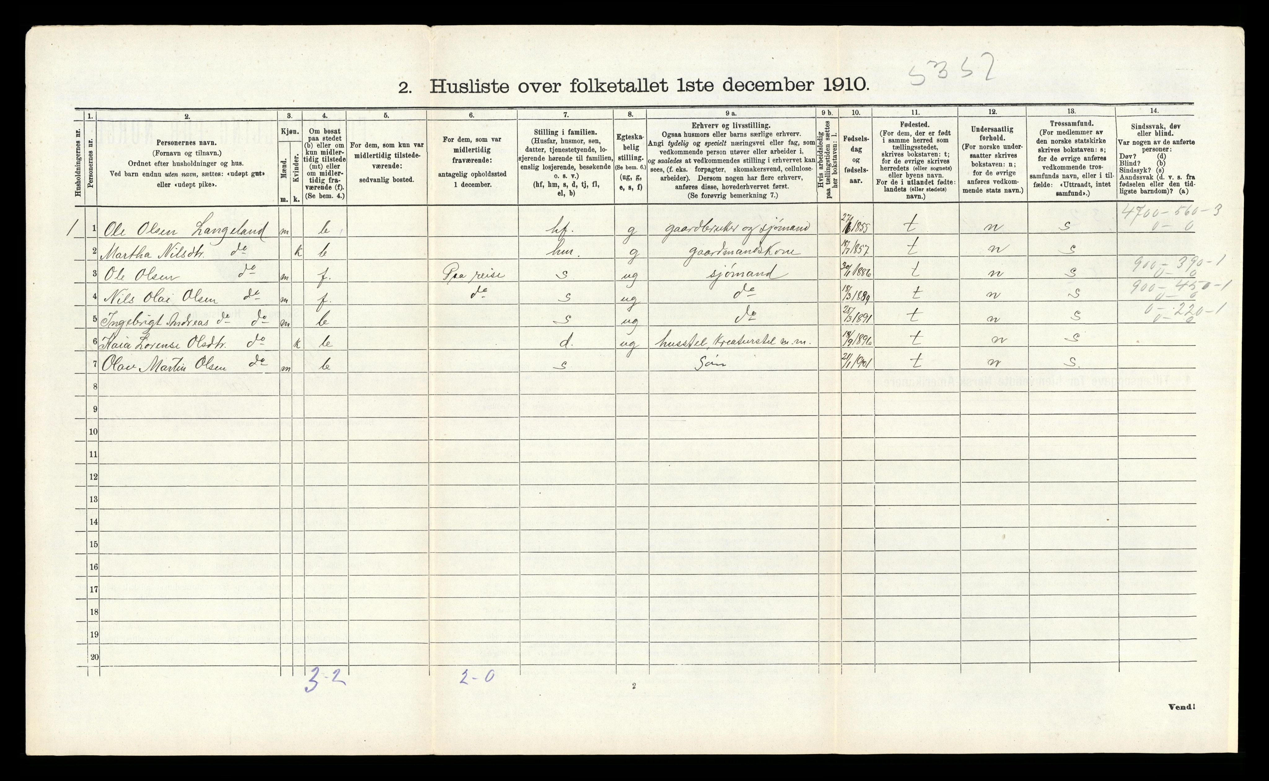 RA, 1910 census for Tysnes, 1910, p. 1391