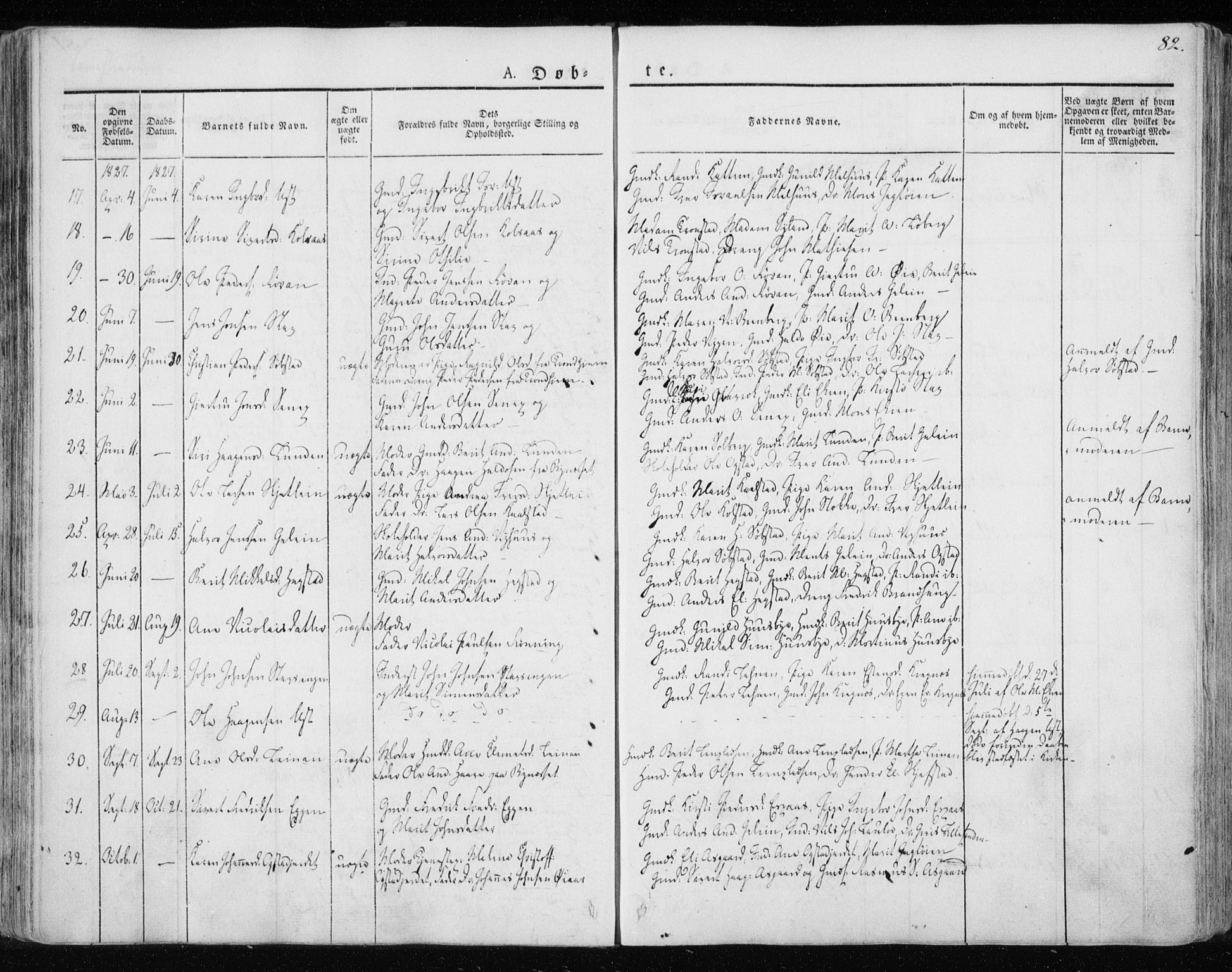 Ministerialprotokoller, klokkerbøker og fødselsregistre - Sør-Trøndelag, AV/SAT-A-1456/691/L1069: Parish register (official) no. 691A04, 1826-1841, p. 82