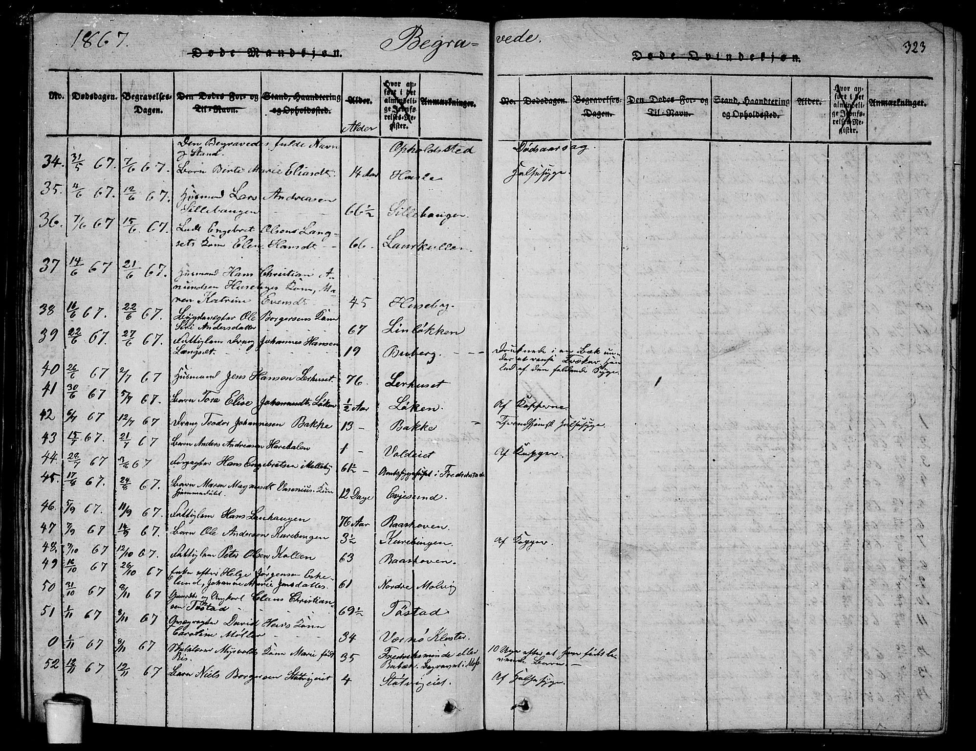 Rygge prestekontor Kirkebøker, AV/SAO-A-10084b/G/Ga/L0001: Parish register (copy) no. 1, 1814-1871, p. 322-323