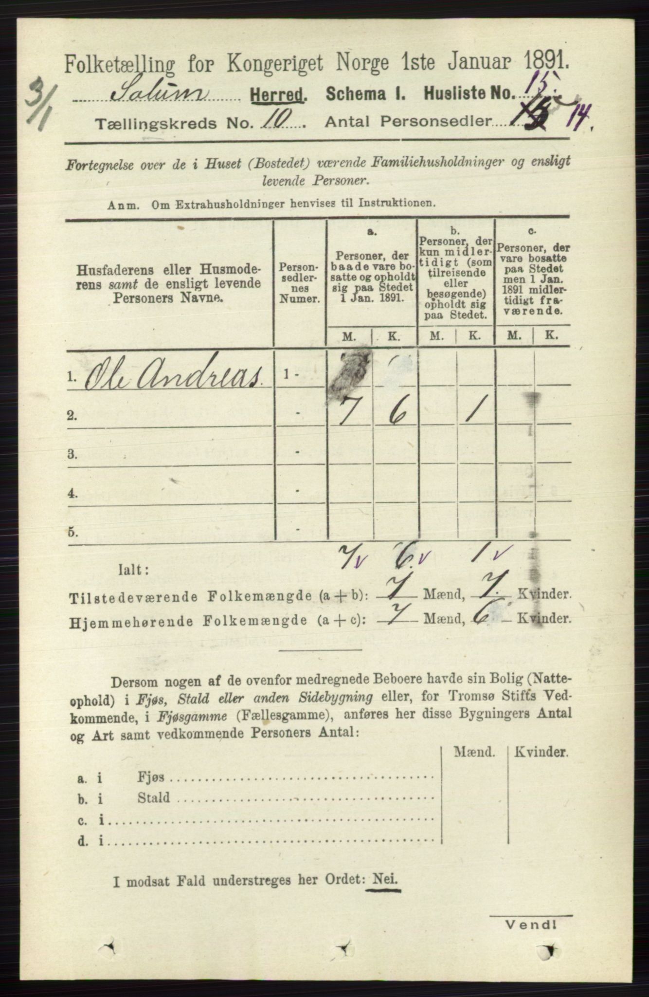 RA, 1891 census for 0818 Solum, 1891, p. 4605