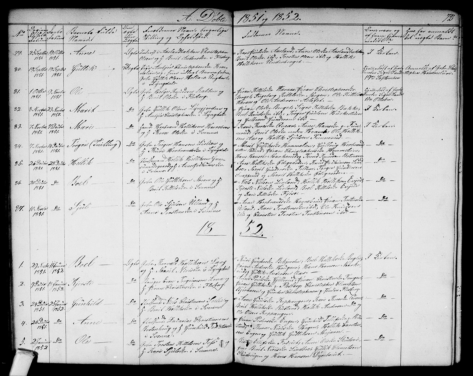 Flesberg kirkebøker, SAKO/A-18/G/Ga/L0002: Parish register (copy) no. I 2, 1834-1860, p. 72