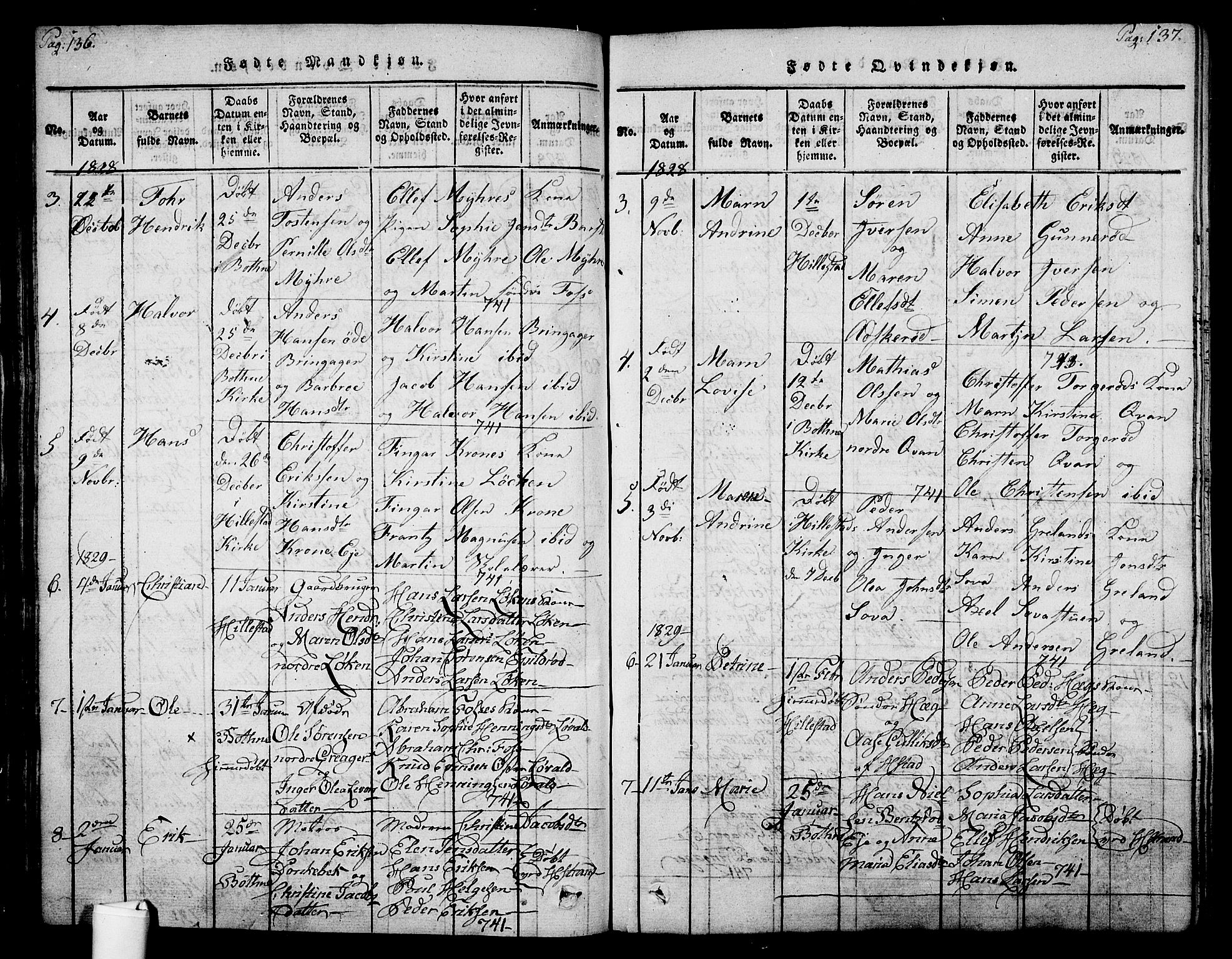 Botne kirkebøker, AV/SAKO-A-340/F/Fa/L0005: Parish register (official) no. I 5, 1814-1836, p. 136-137