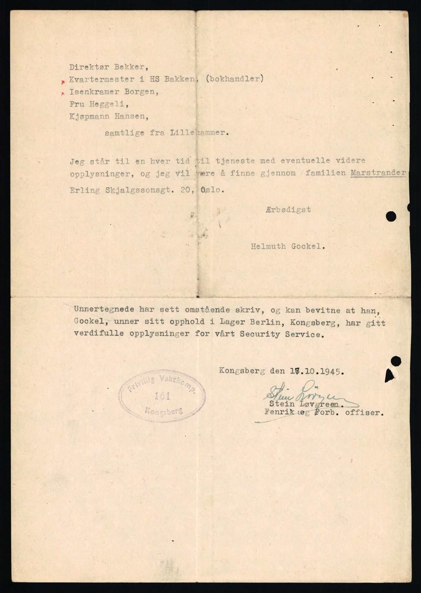 Forsvaret, Forsvarets overkommando II, AV/RA-RAFA-3915/D/Db/L0010: CI Questionaires. Tyske okkupasjonsstyrker i Norge. Tyskere., 1945-1946, p. 28