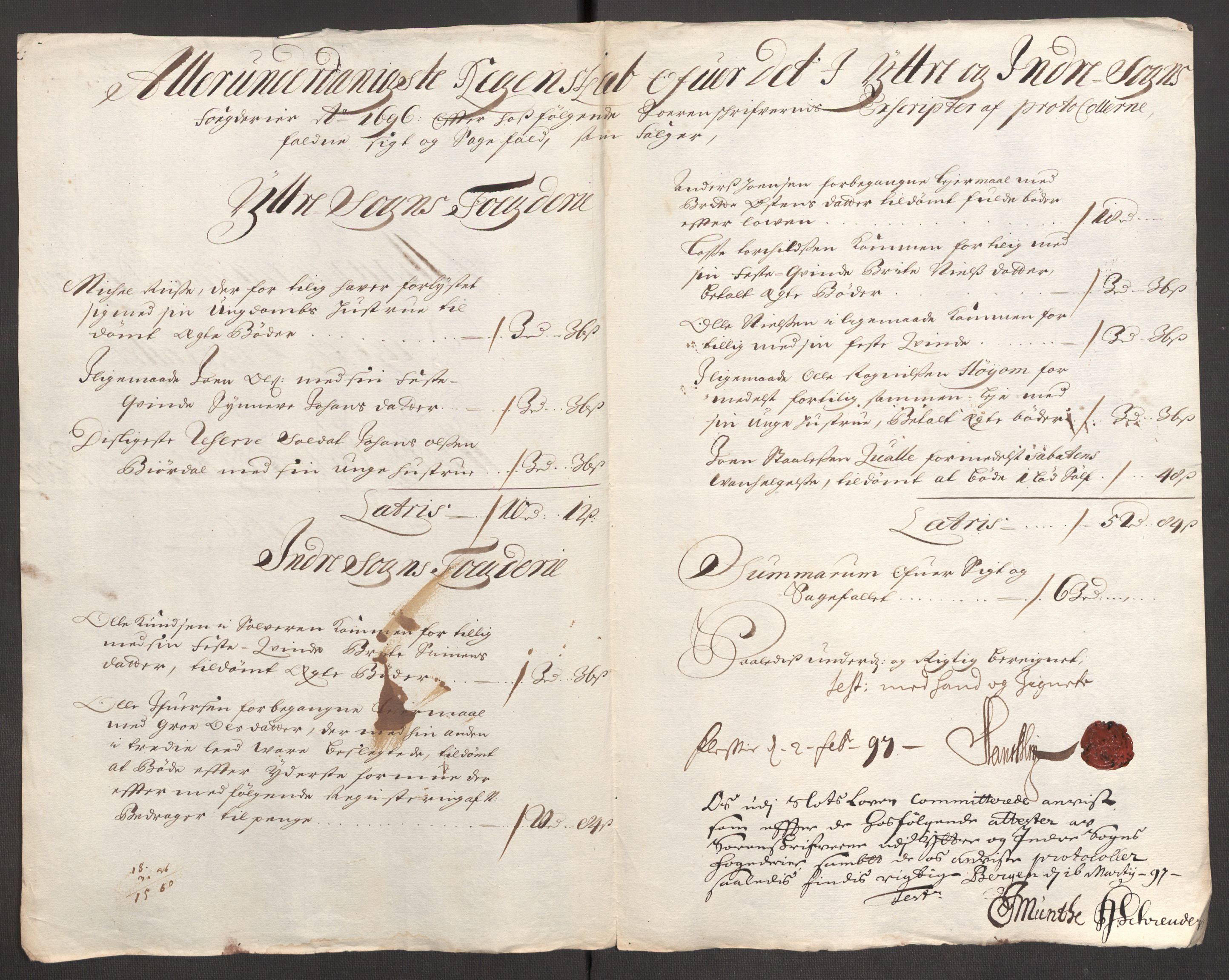 Rentekammeret inntil 1814, Reviderte regnskaper, Fogderegnskap, RA/EA-4092/R52/L3309: Fogderegnskap Sogn, 1696-1697, p. 181