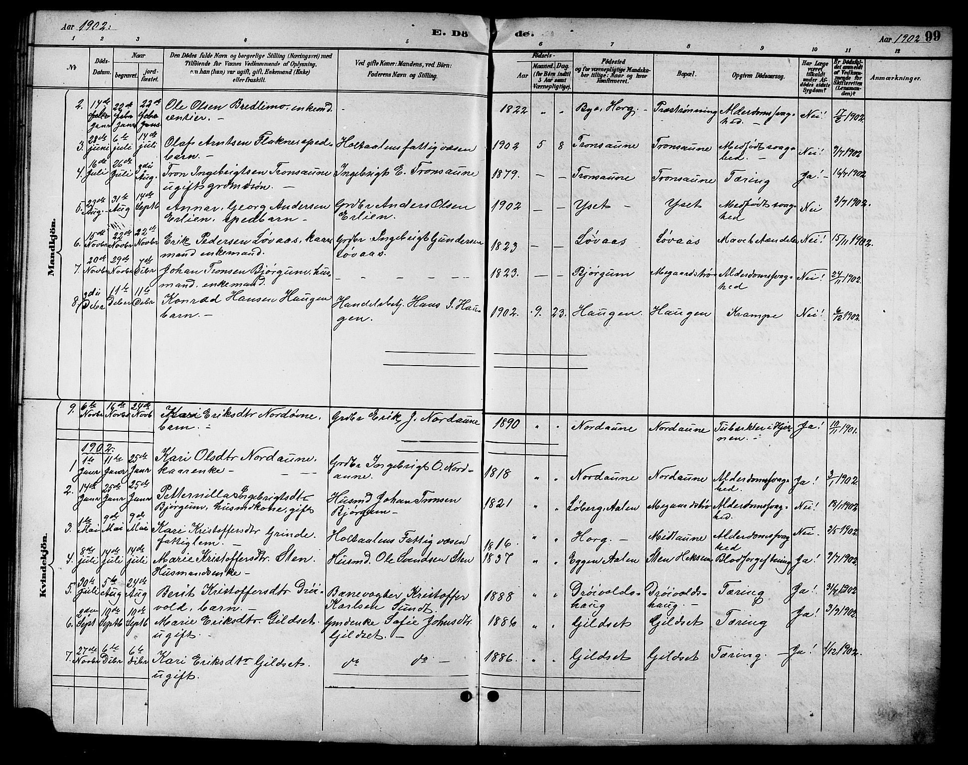 Ministerialprotokoller, klokkerbøker og fødselsregistre - Sør-Trøndelag, SAT/A-1456/685/L0978: Parish register (copy) no. 685C03, 1891-1907, p. 99
