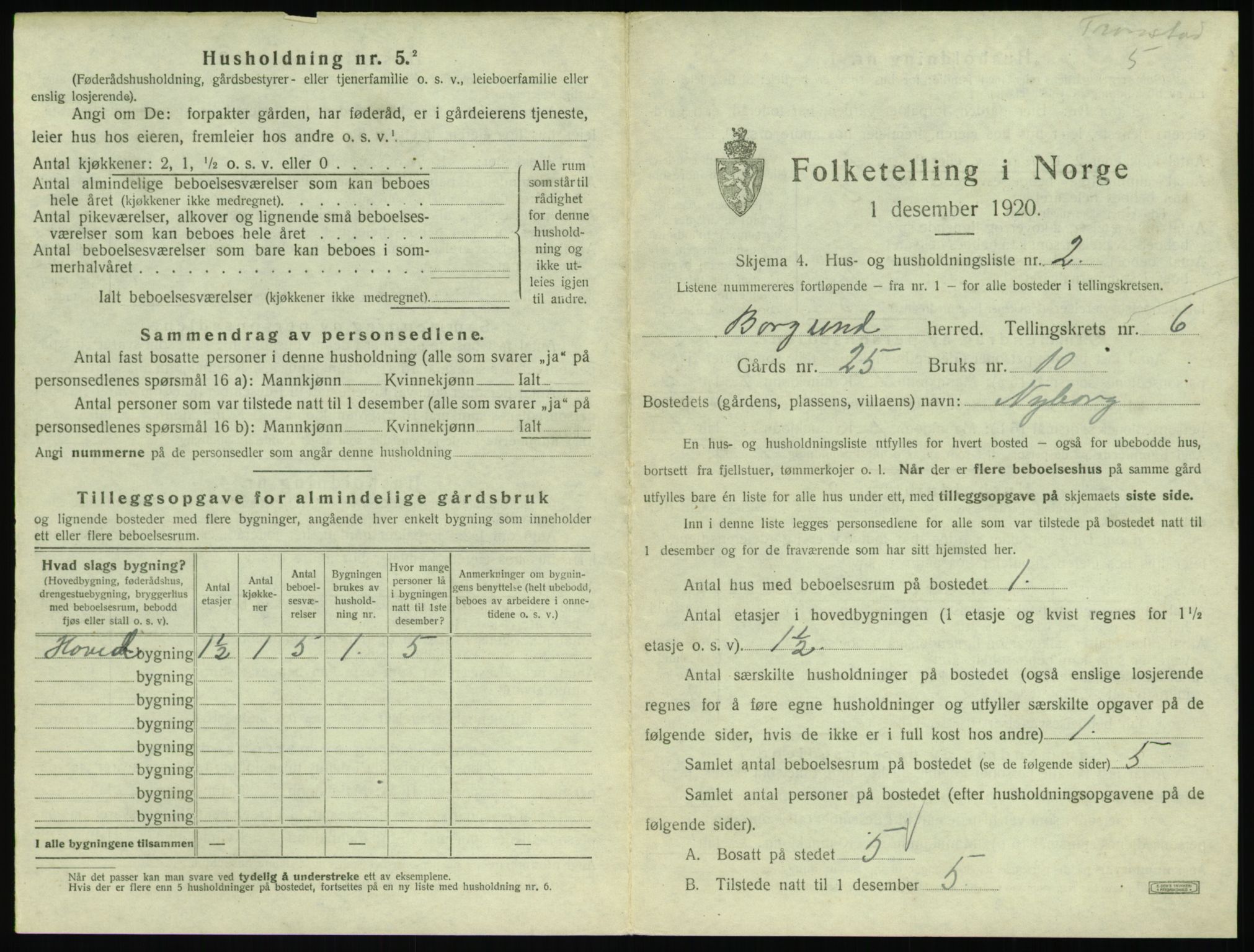 SAT, 1920 census for Borgund, 1920, p. 556