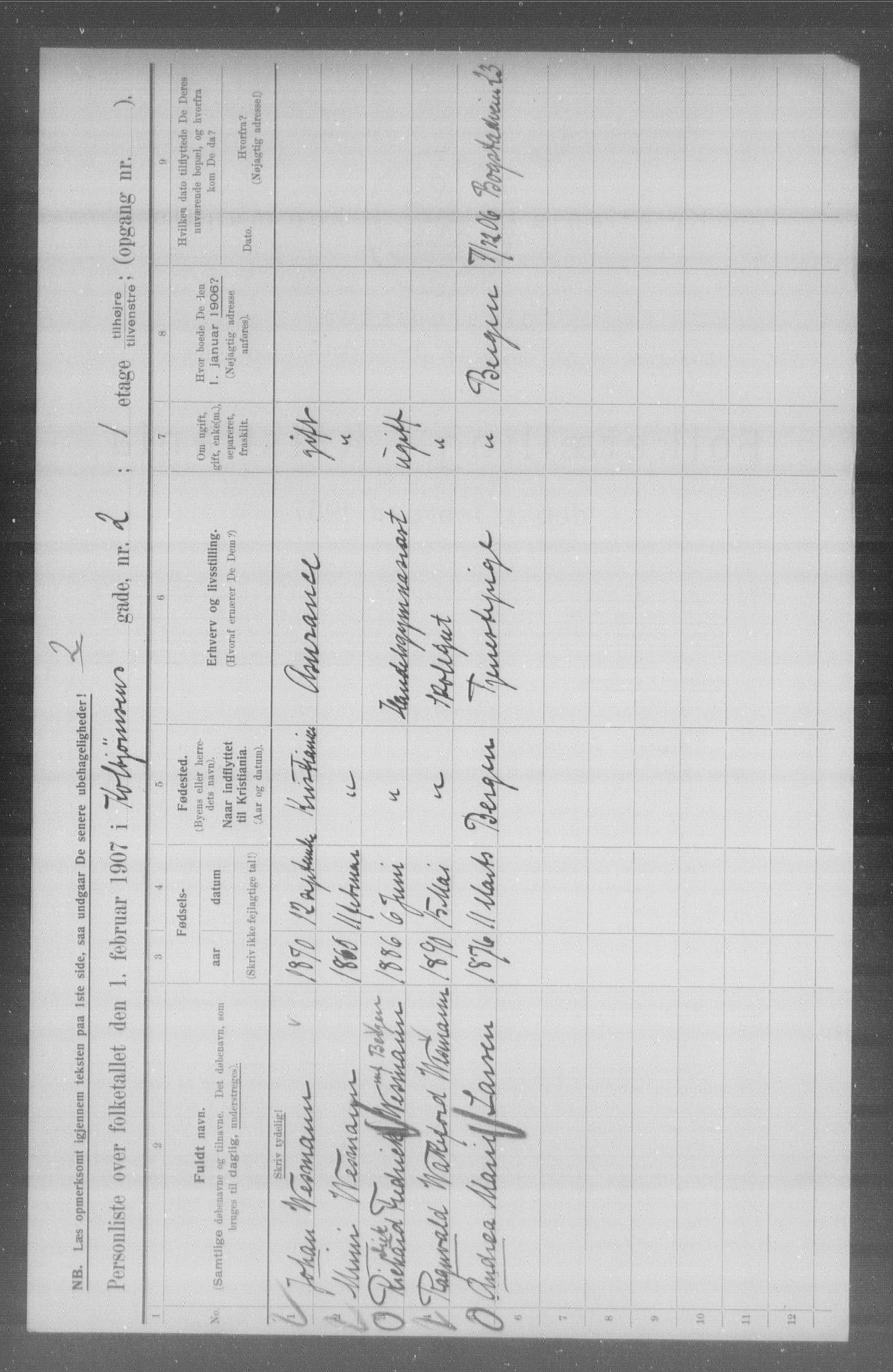 OBA, Municipal Census 1907 for Kristiania, 1907, p. 6533