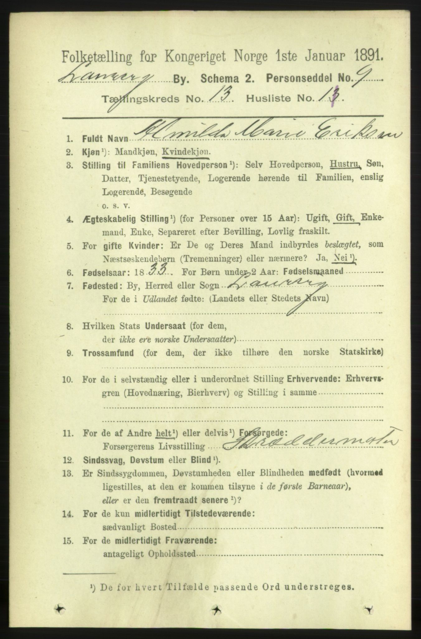 RA, 1891 census for 0707 Larvik, 1891, p. 10493