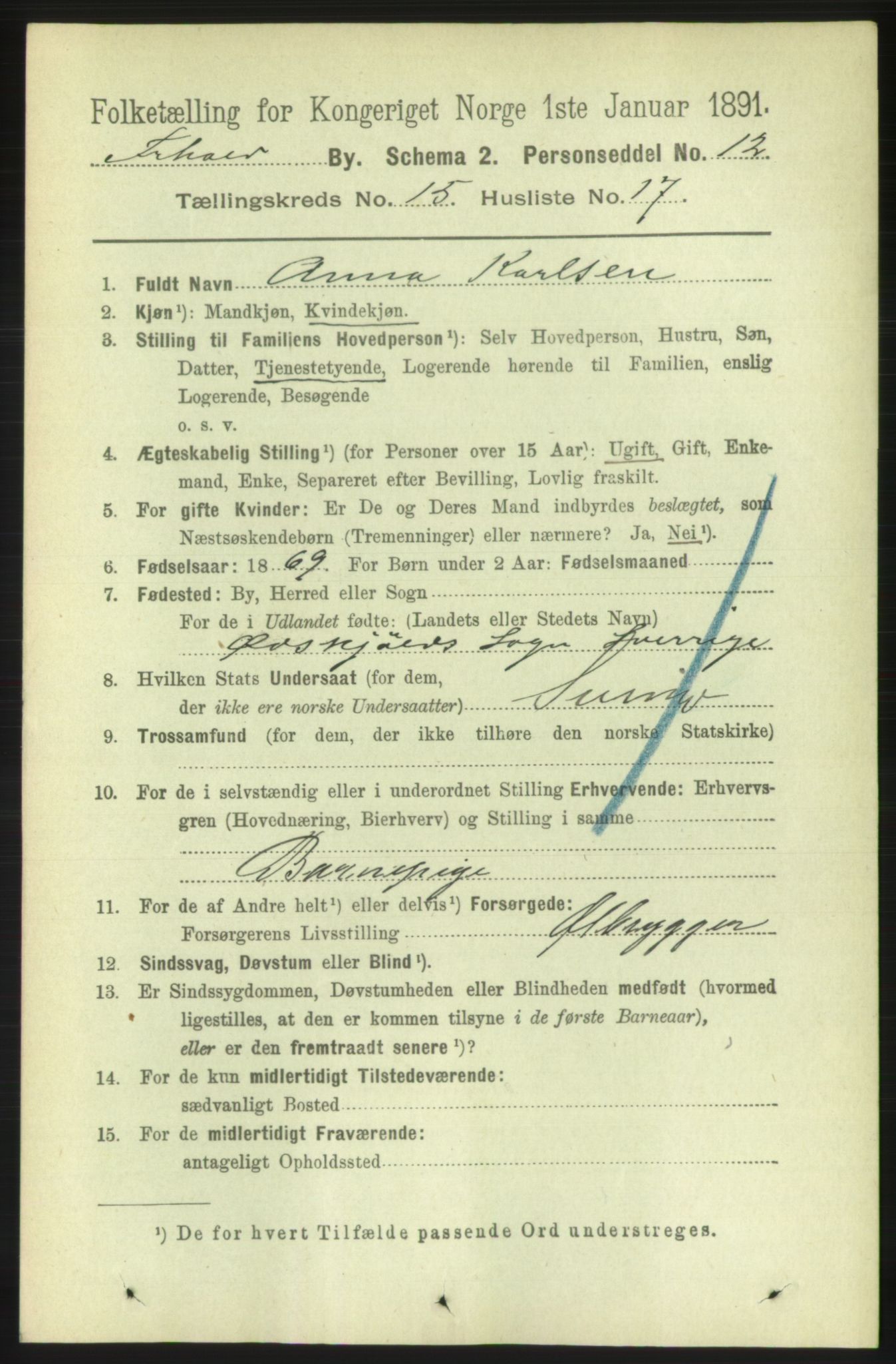 RA, 1891 census for 0101 Fredrikshald, 1891, p. 9621