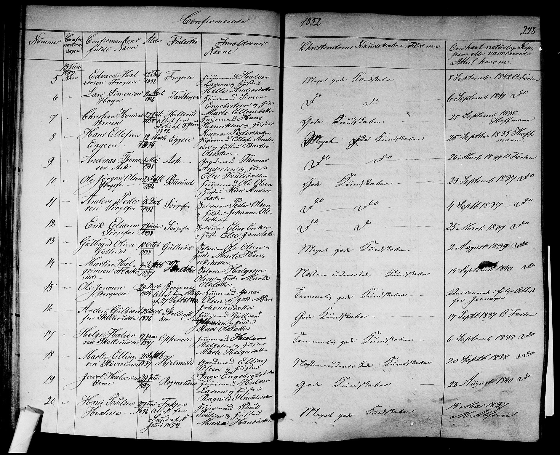 Norderhov kirkebøker, AV/SAKO-A-237/F/Fa/L0011: Parish register (official) no. 11, 1847-1856, p. 228