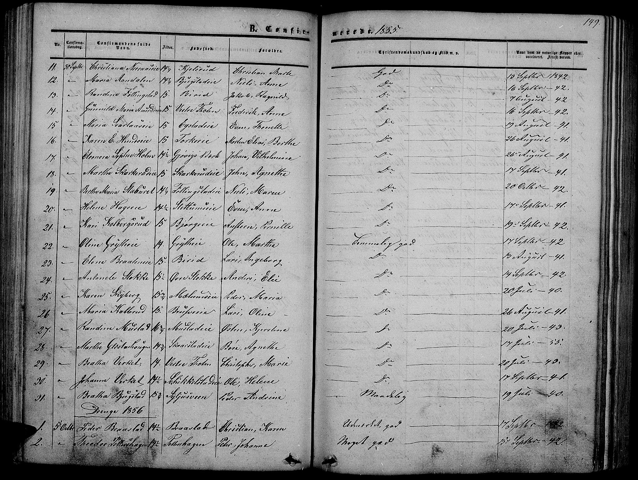 Vardal prestekontor, SAH/PREST-100/H/Ha/Hab/L0005: Parish register (copy) no. 5, 1854-1868, p. 149
