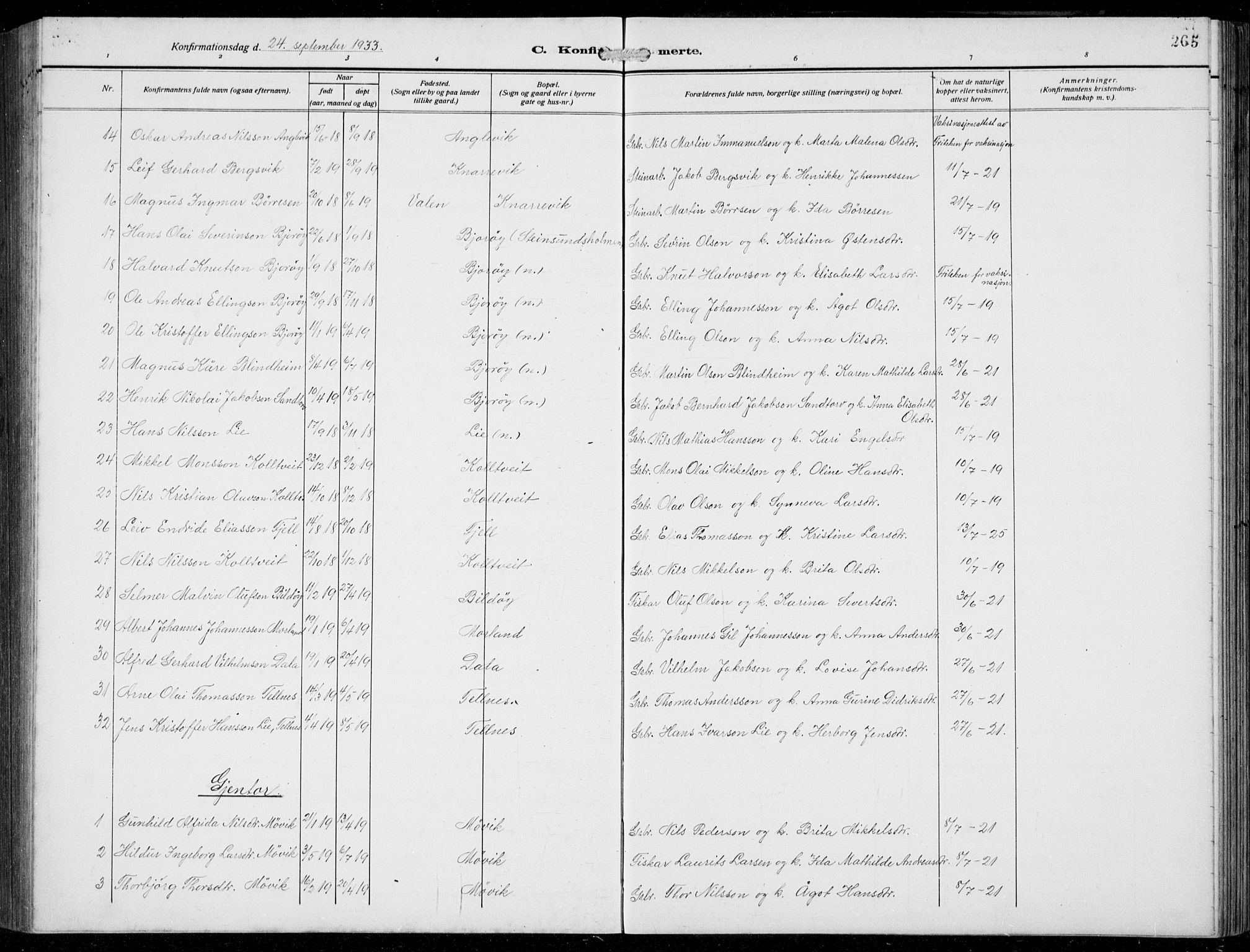 Fjell sokneprestembete, AV/SAB-A-75301/H/Hab: Parish register (copy) no. A  6, 1918-1936, p. 265