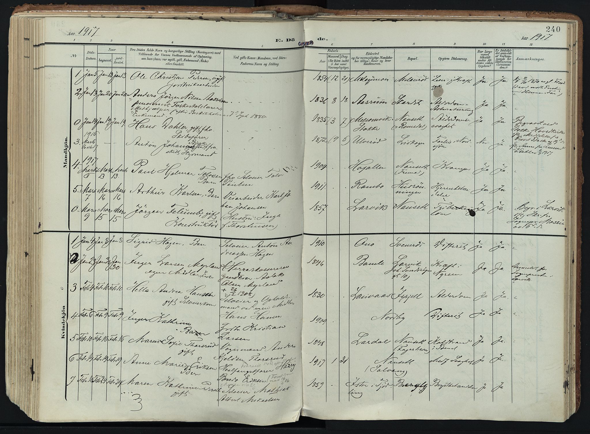 Hedrum kirkebøker, SAKO/A-344/F/Fa/L0010: Parish register (official) no. I 10, 1904-1918, p. 240