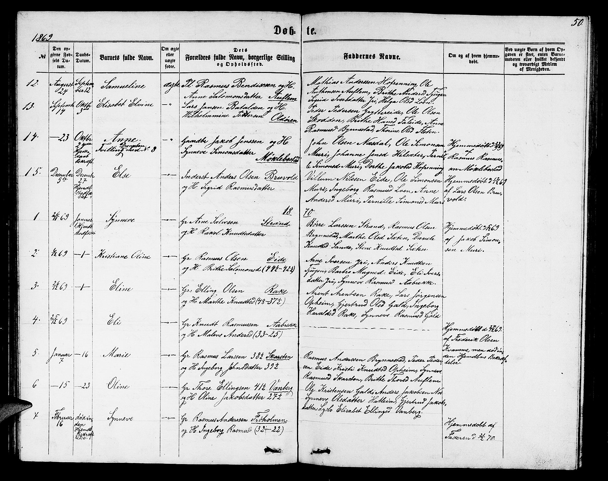 Innvik sokneprestembete, SAB/A-80501: Parish register (copy) no. B 2, 1864-1885, p. 50