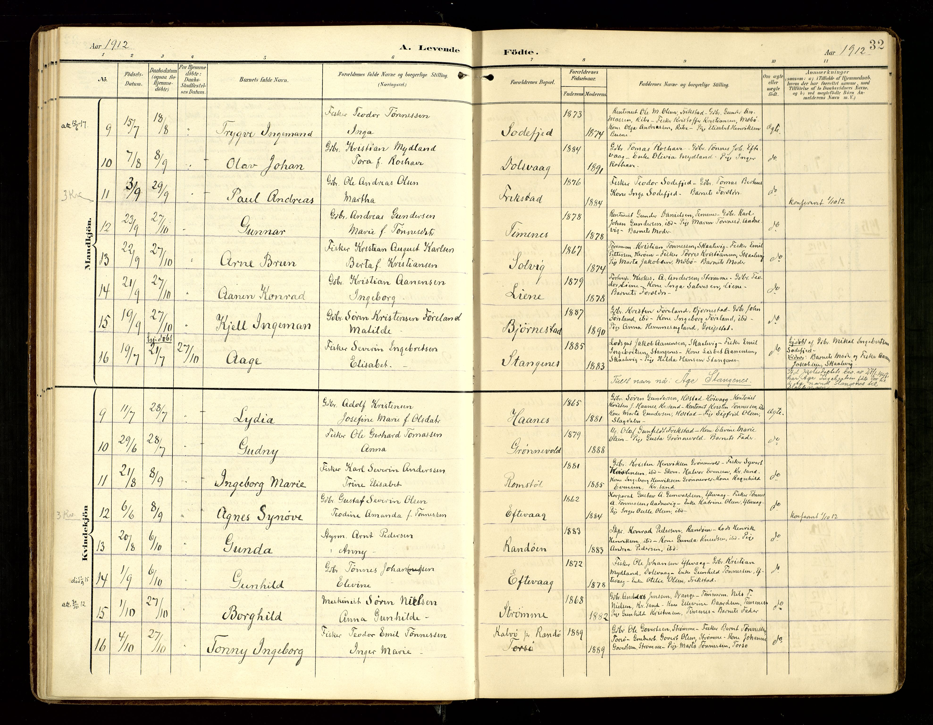 Oddernes sokneprestkontor, SAK/1111-0033/F/Fa/Fab/L0003: Parish register (official) no. A 3, 1903-1916, p. 32